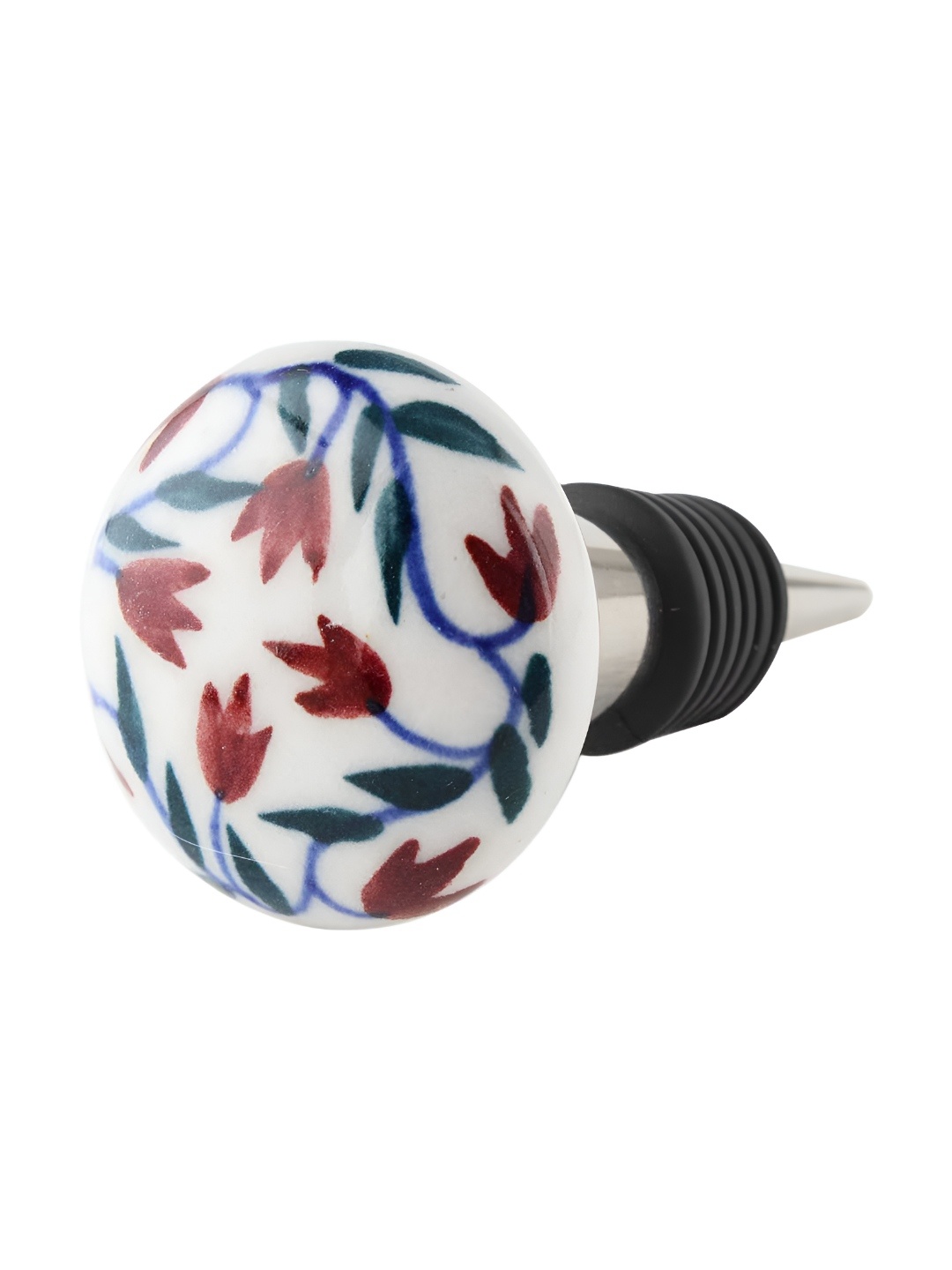 

Indianshelf White & Blue Floral Printed Ceramic Wine Bottle Stopper