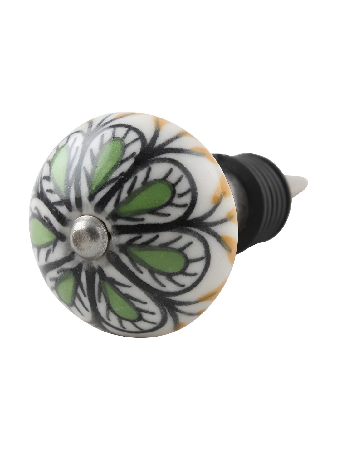 

Indianshelf Green & White Printed Ceramic Wine Bottle Stopper