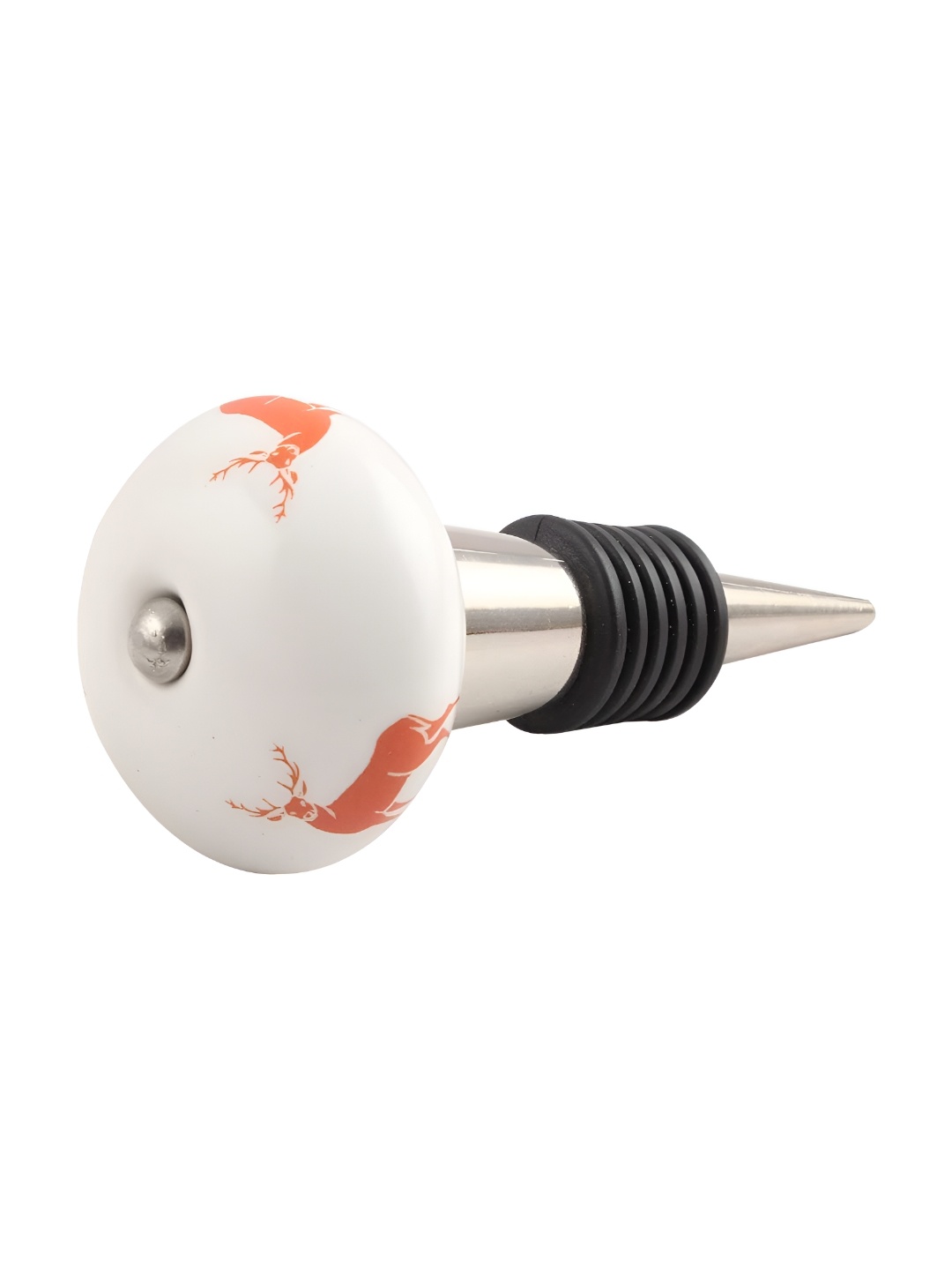 

Indianshelf White & Orange-Coloured Rein Deer Printed Ceramic Wine Bottle Stopper