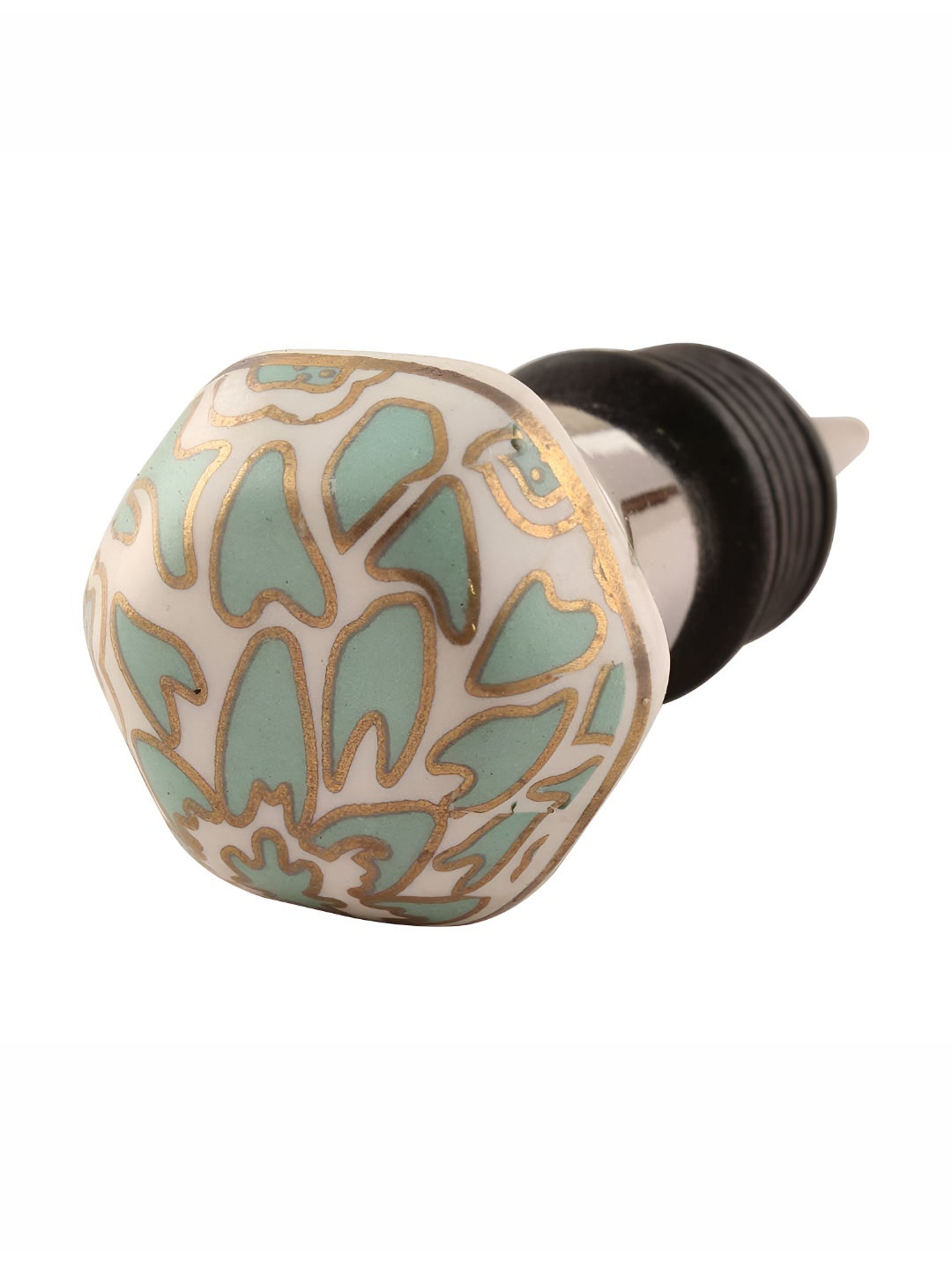 

Indianshelf Green and Off-White Printed Hexagon Ceramic Wine Bottle Stopper