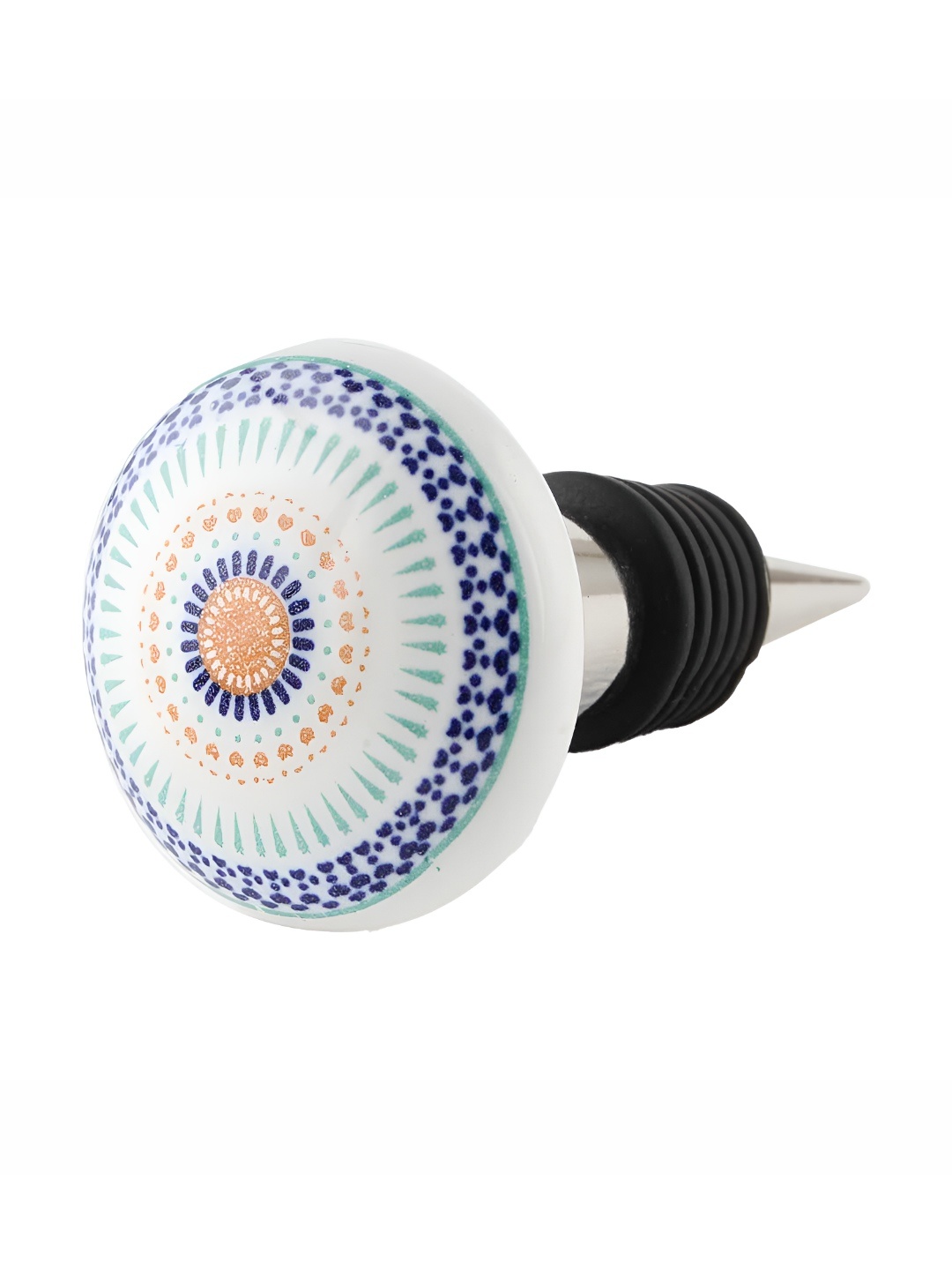 

Indianshelf White and Blue Wheel Printed Ceramic Wine Bottle Stopper