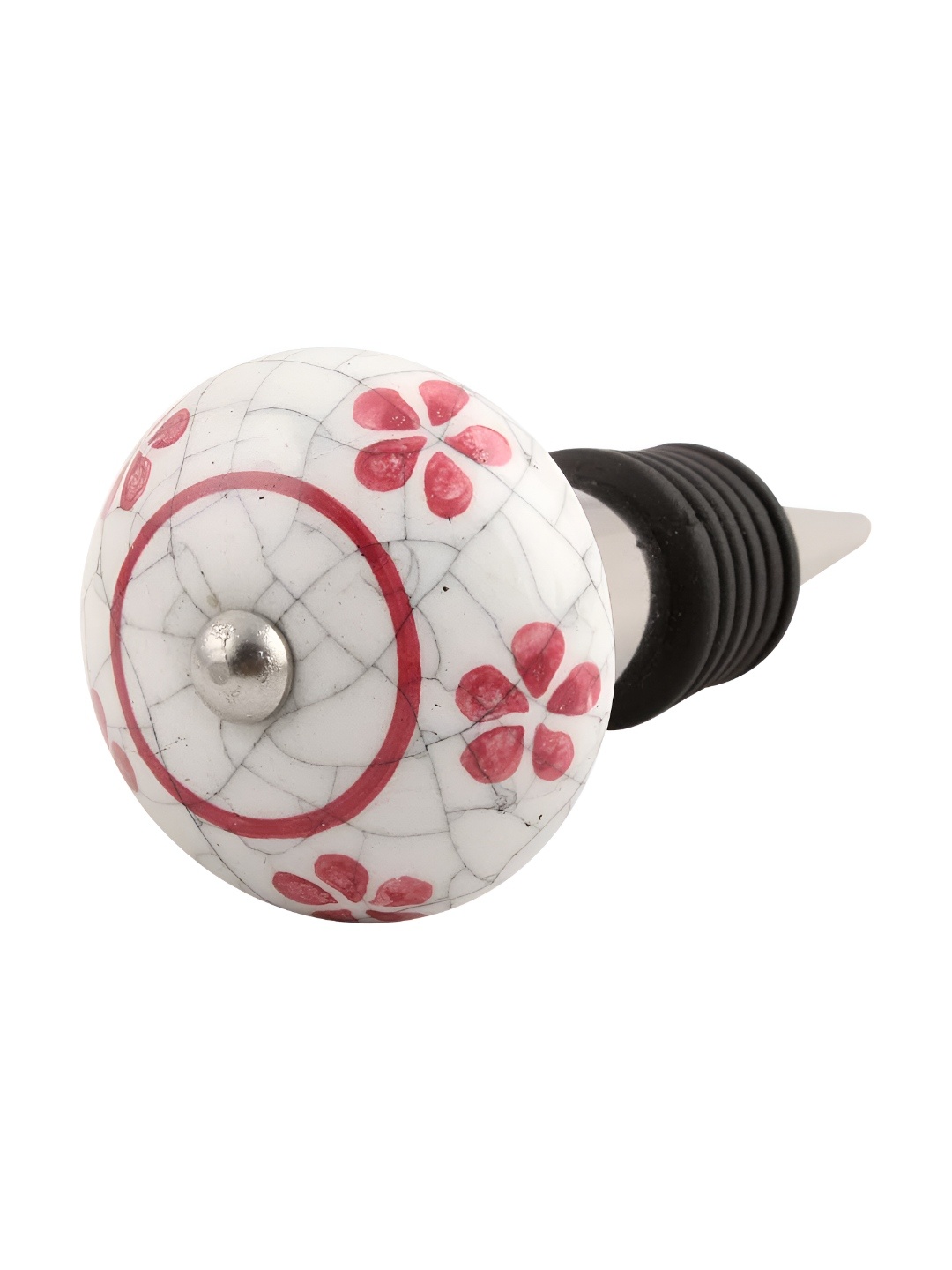 

Indianshelf White & Pink Printed Ceramic Wine Bottle Stopper