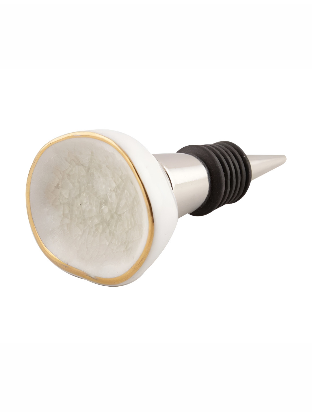 

Indianshelf White & Gold-Toned Ocean Crater Ceramic Wine Bottle Stopper