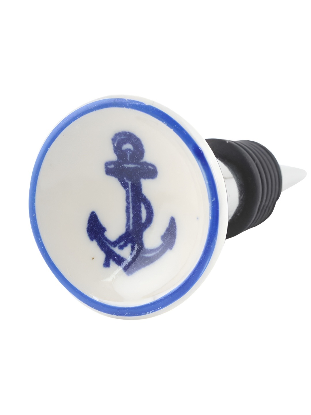 Indianshelf White and Blue Anchor Printed Ceramic Wine Bottle Stopper