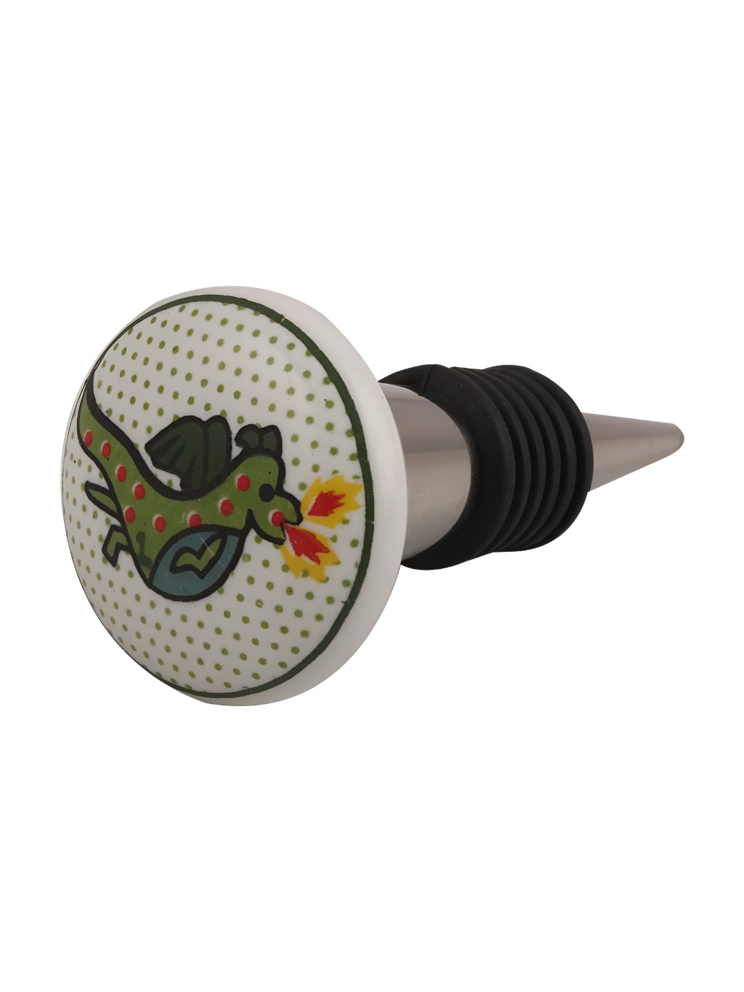 

Indianshelf White & Green Printed Ceramic Wine Bottle Stopper