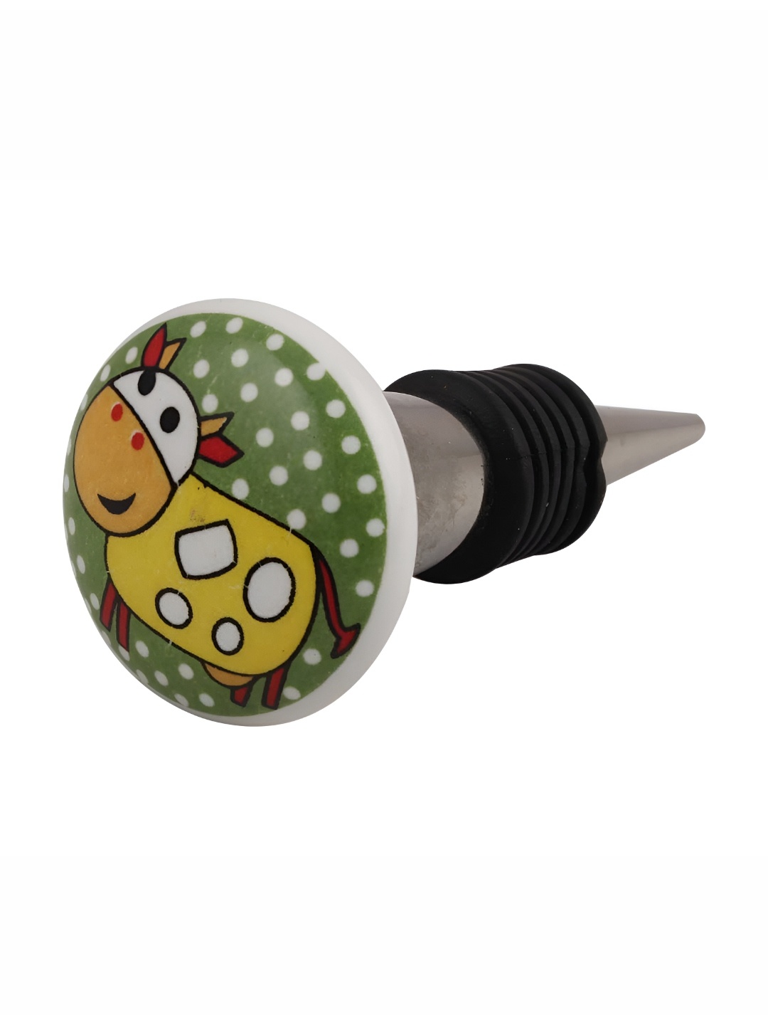 

Indianshelf Yellow & Green Cow Flat Kid Printed Ceramic Wine Bottle Stopper