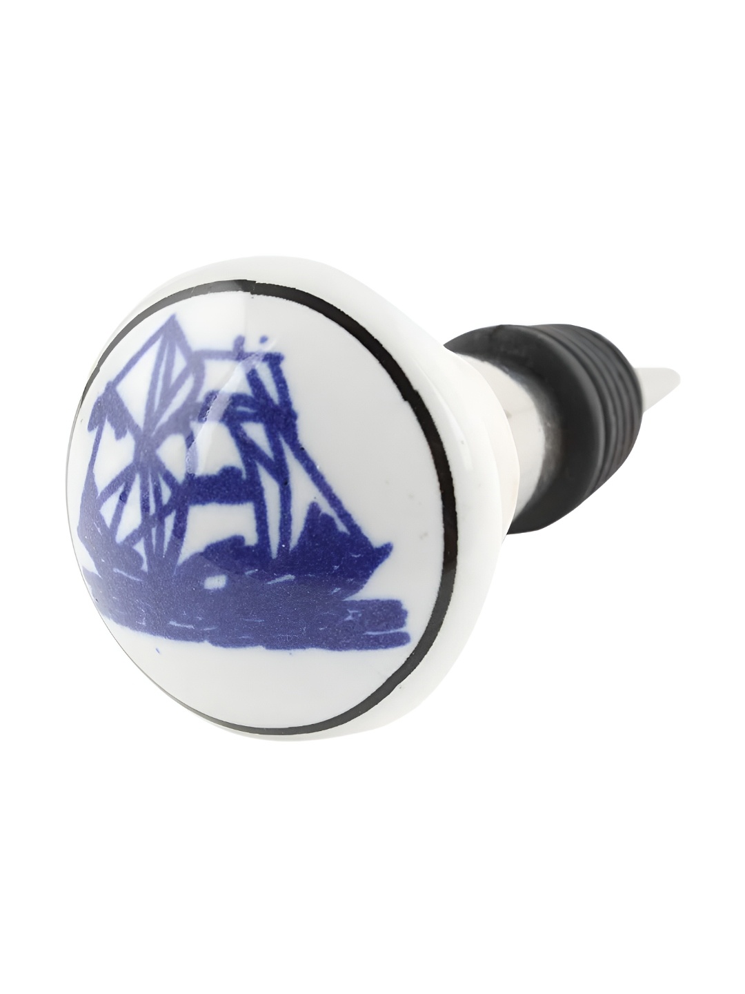 

Indianshelf Yatch Blue & White Printed Ceramic Wine Bottle Stopper
