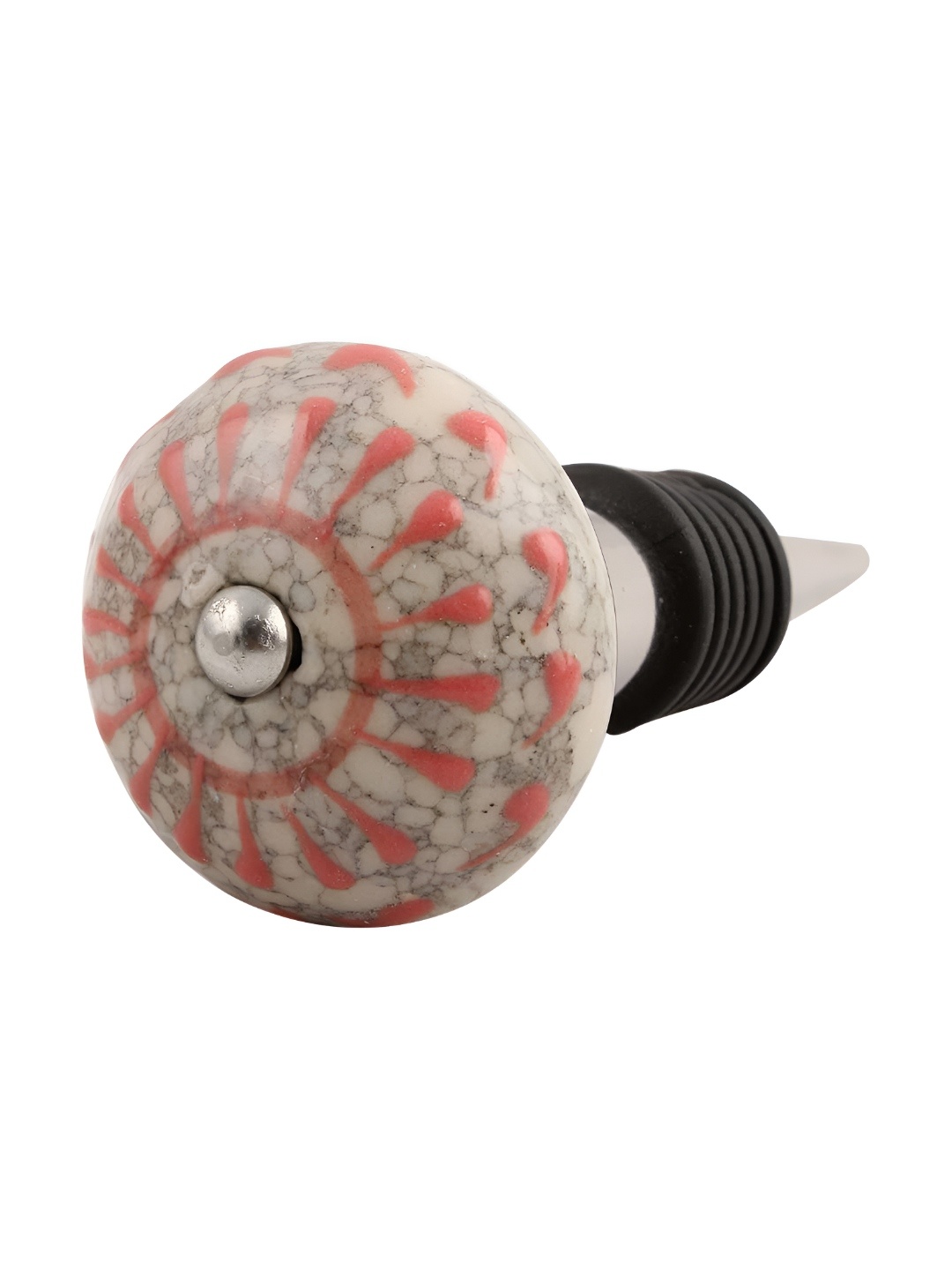 

Indianshelf Peach-Coloured and Grey Wheel Printed Ceramic Wine Bottle Stopper