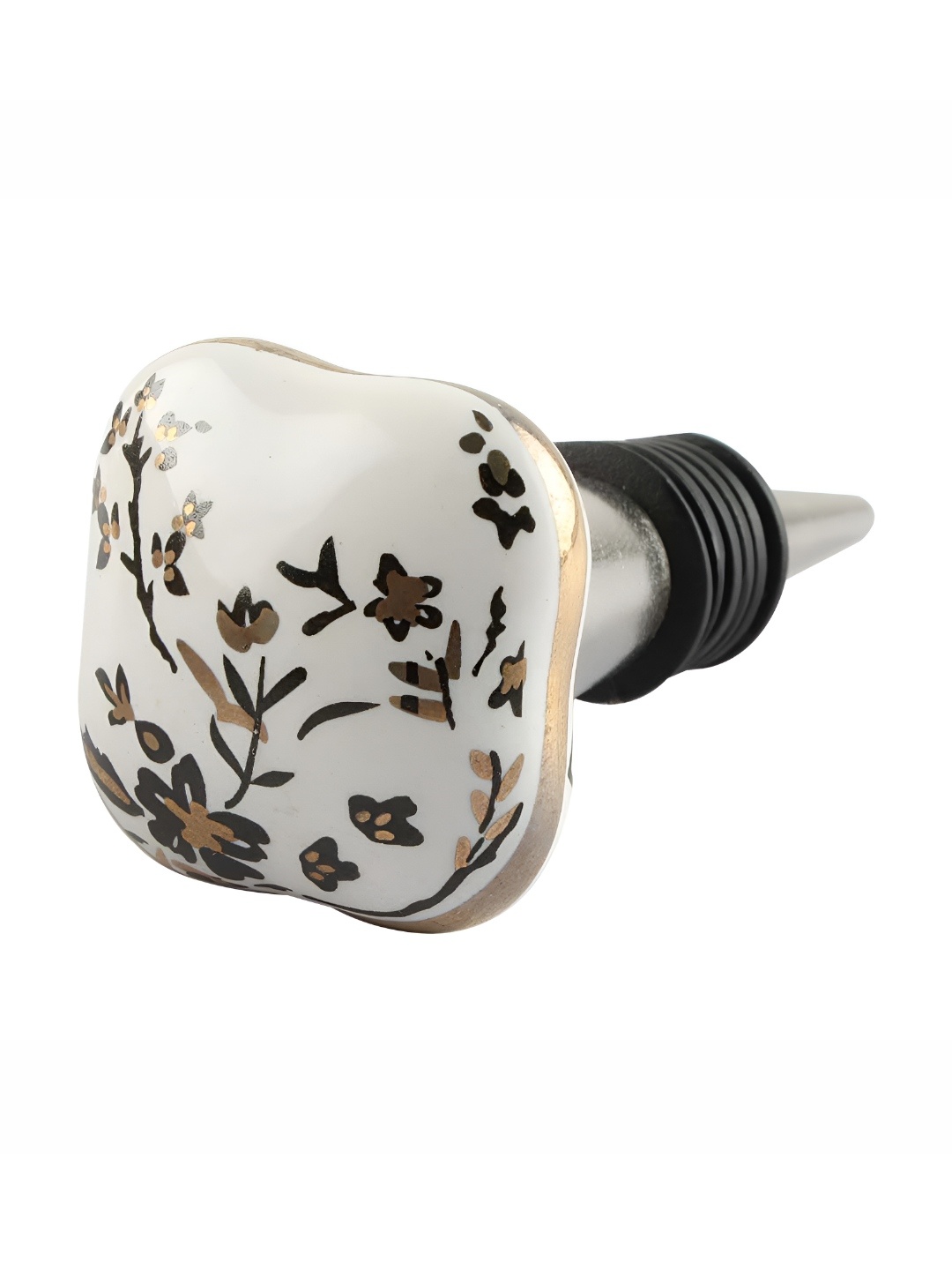 

Indianshelf White and Silver-Toned Flower Printed Ceramic Wine Bottle Stopper