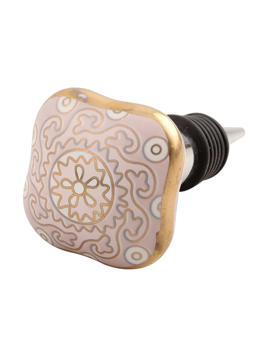 

Indianshelf Pink and Gold-Toned Square Fauna Printed Glass Wine Bottle Stopper