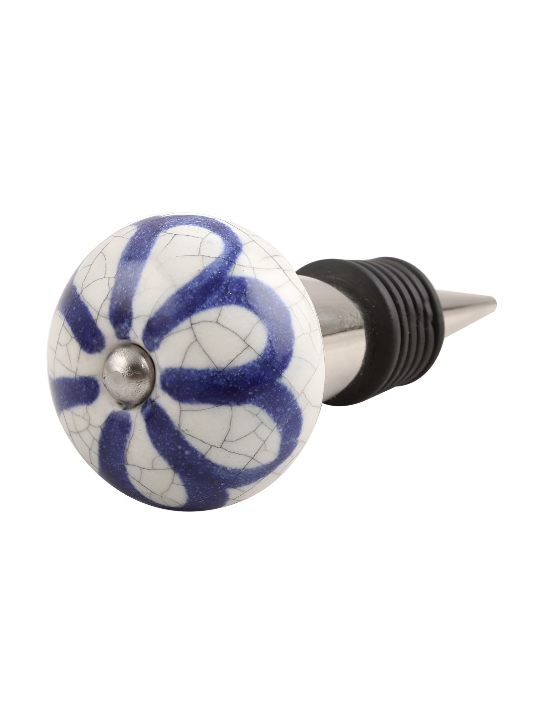 

Indianshelf White & Blue Floral Printed Ceramic Wine Bottle Stopper