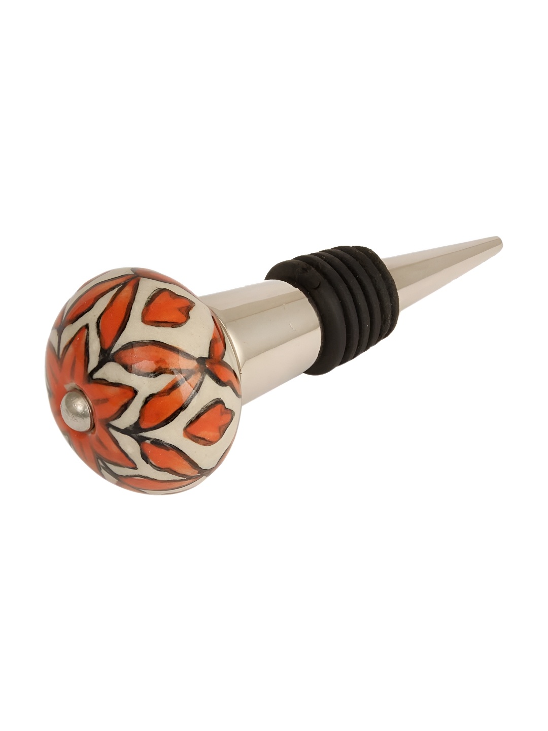 

Indianshelf Cream-Coloured & Orange Floral Printed Ceramic Wine Bottle Stopper