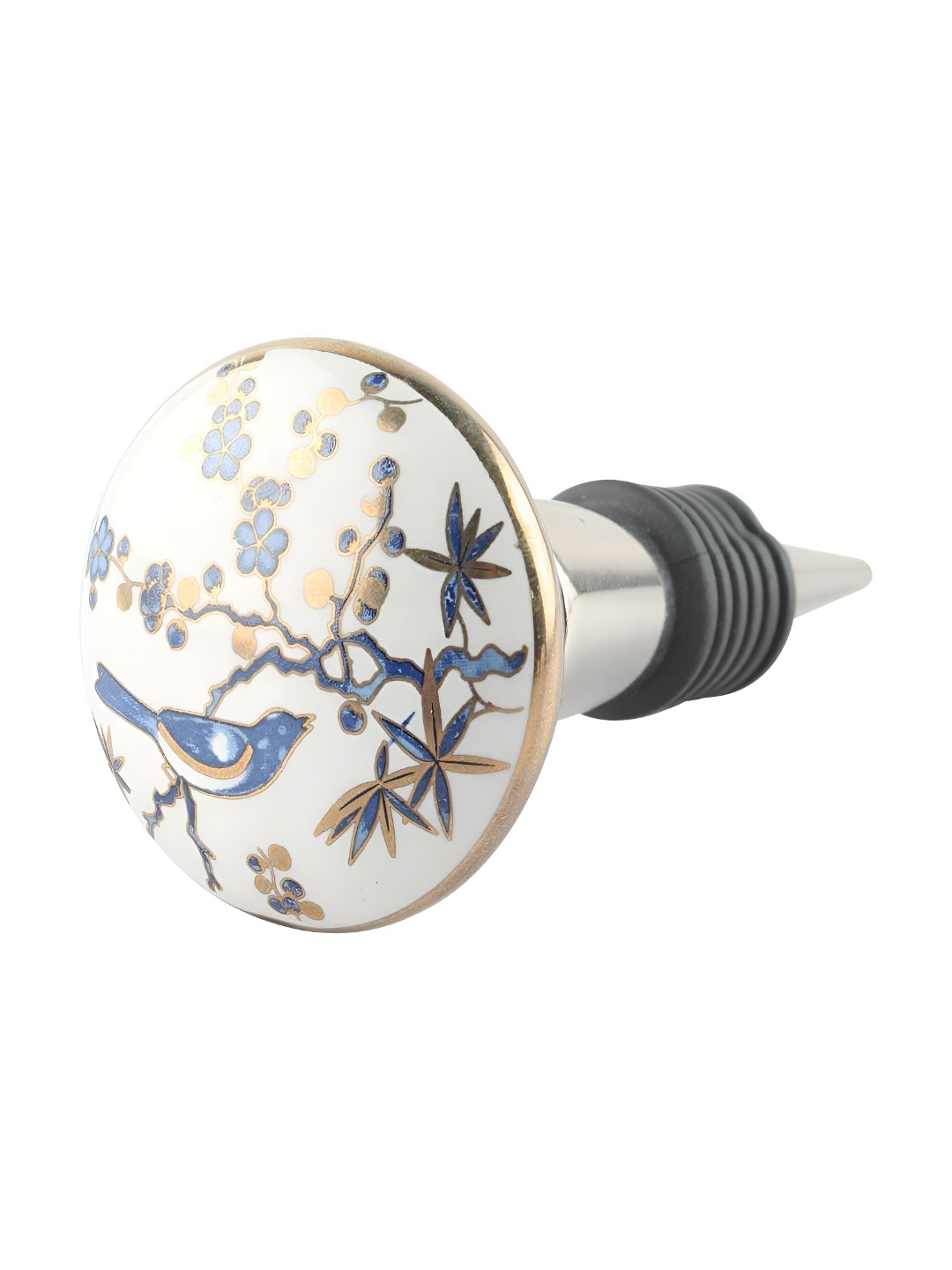 

Indianshelf White & Gold Toned Floral Printed Ceramic Wine Bottle Stopper