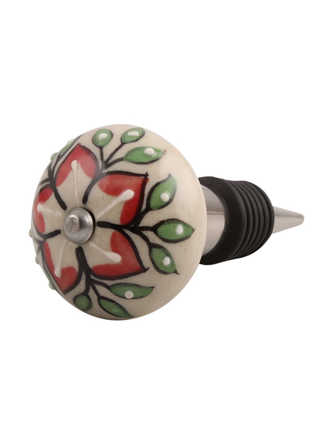 

Indianshelf Beige & Green Flower Printed Ceramic Wine Bottle Stopper