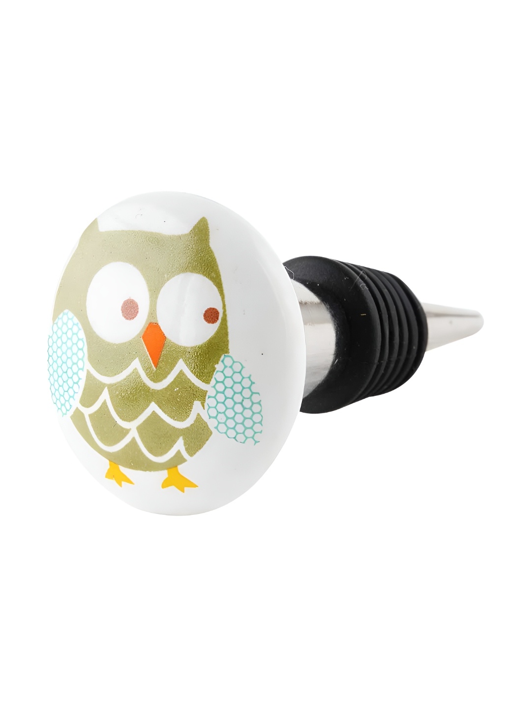 

Indianshelf White and Green Owl Printed Ceramic Wine Bottle Stopper