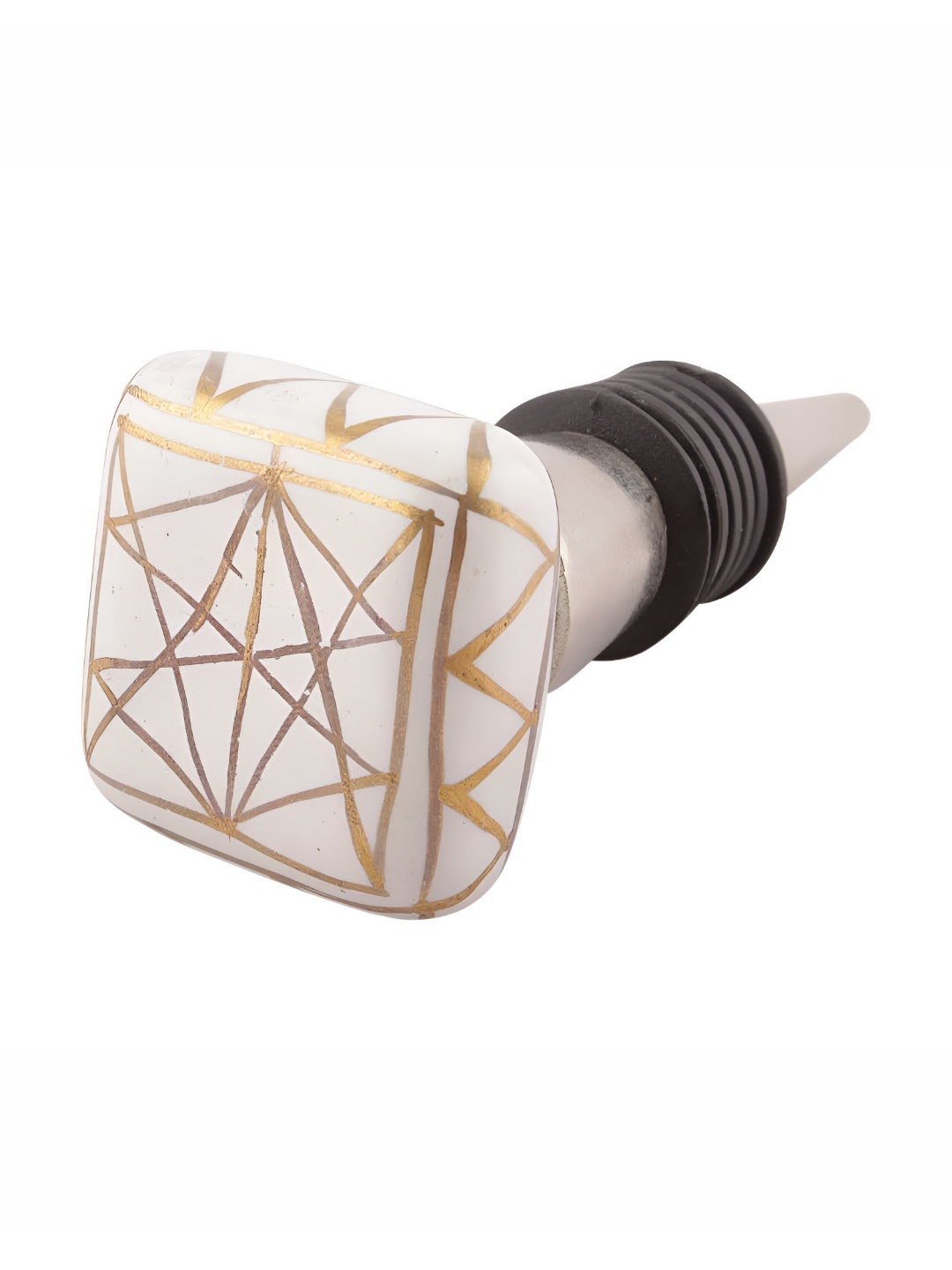 

Indianshelf Gold-Toned and White Floral Printed Ceramic Wine Bottle Stopper