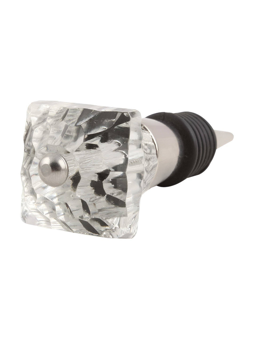 

Indianshelf Transparent & Silver-Toned Square Cut Glass Wine Bottle Stopper