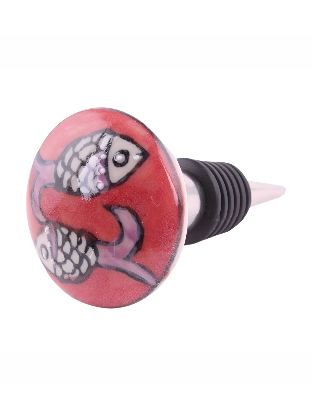 Indianshelf Red & Silver Toned Printed Wine Bottle Stopper