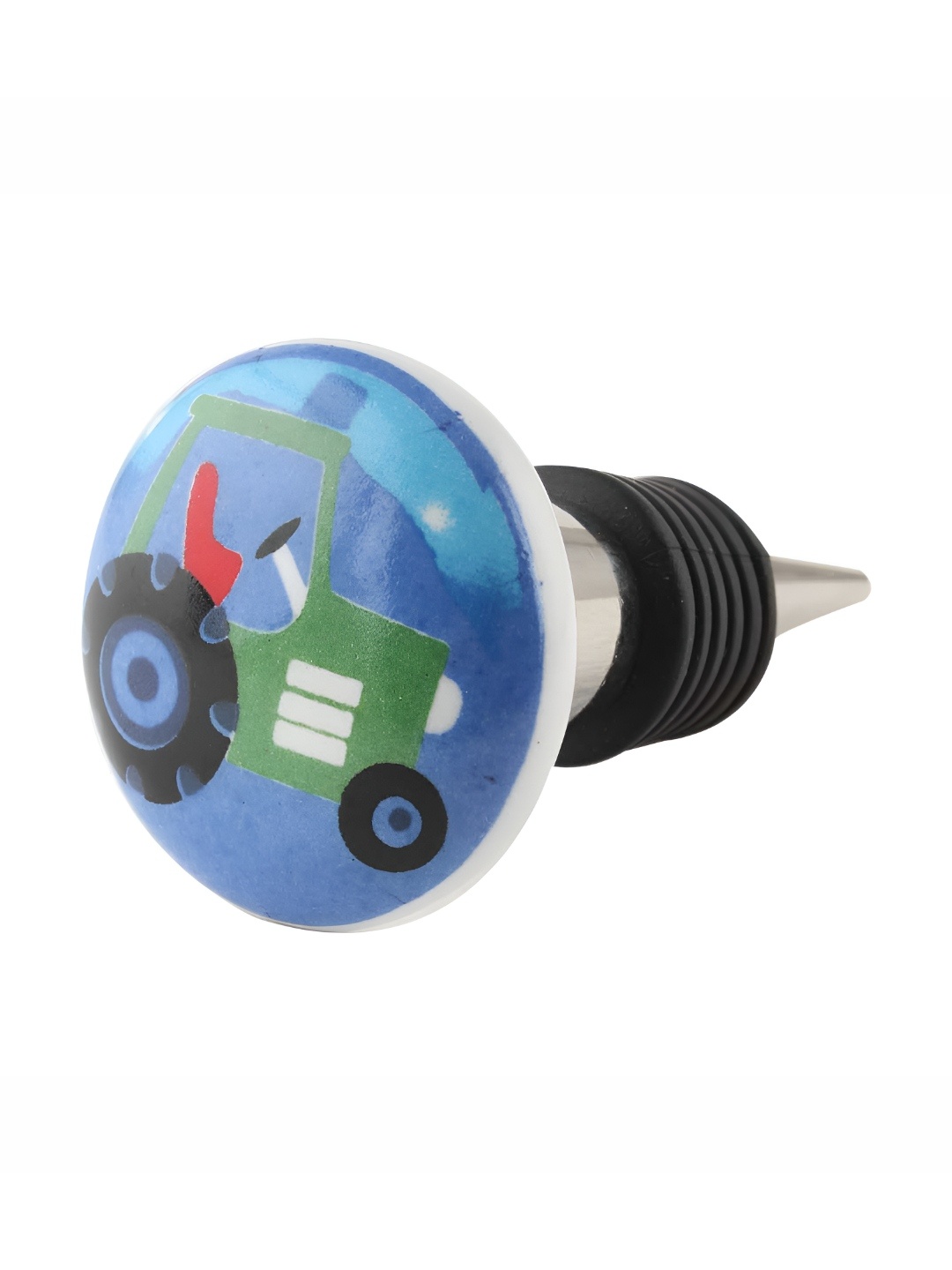 

Indianshelf Blue and Black Tractor Printed Ceramic Wine Bottle Stopper