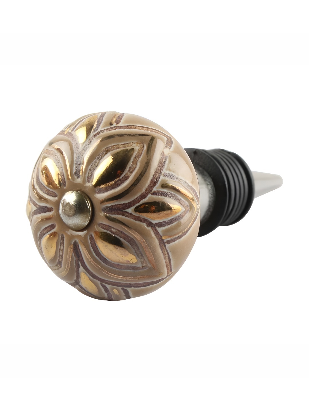 

Indianshelf Gold-Toned & Black Flower Textured Ceramic Wine Bottle Stopper