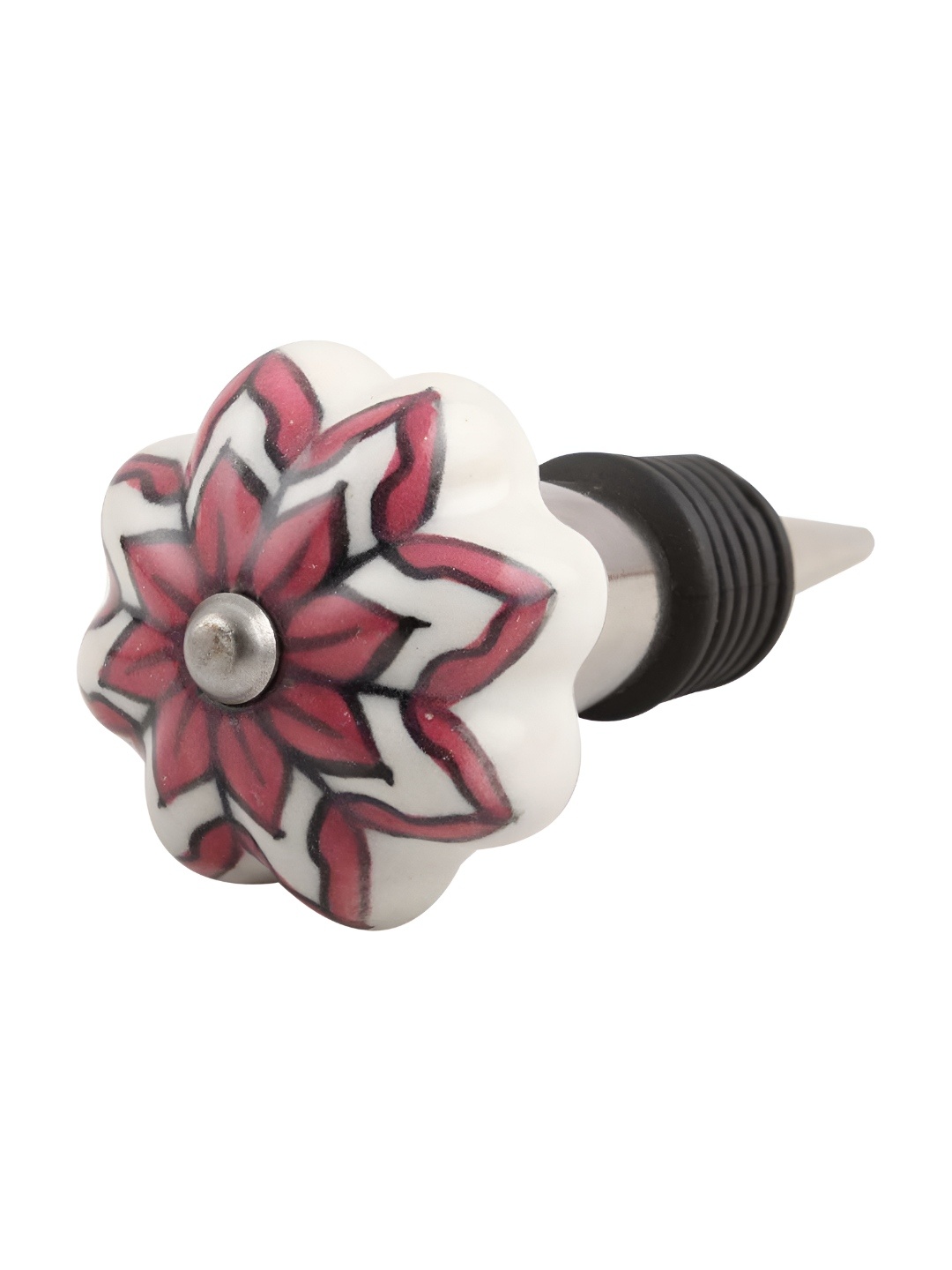 

Indianshelf White & Purple Dahlia Printed Ceramic Leak-Proof Wine Bottle Stopper