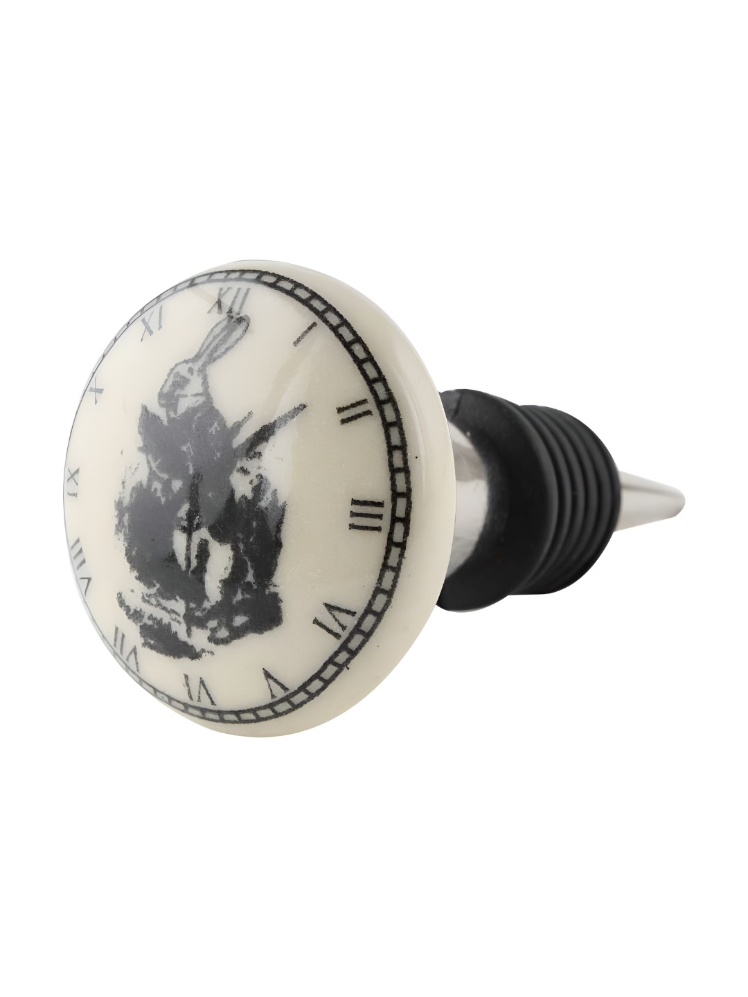 

Indianshelf Black & White Rabbit Clock Printed Ceramic Wine Bottle Stopper