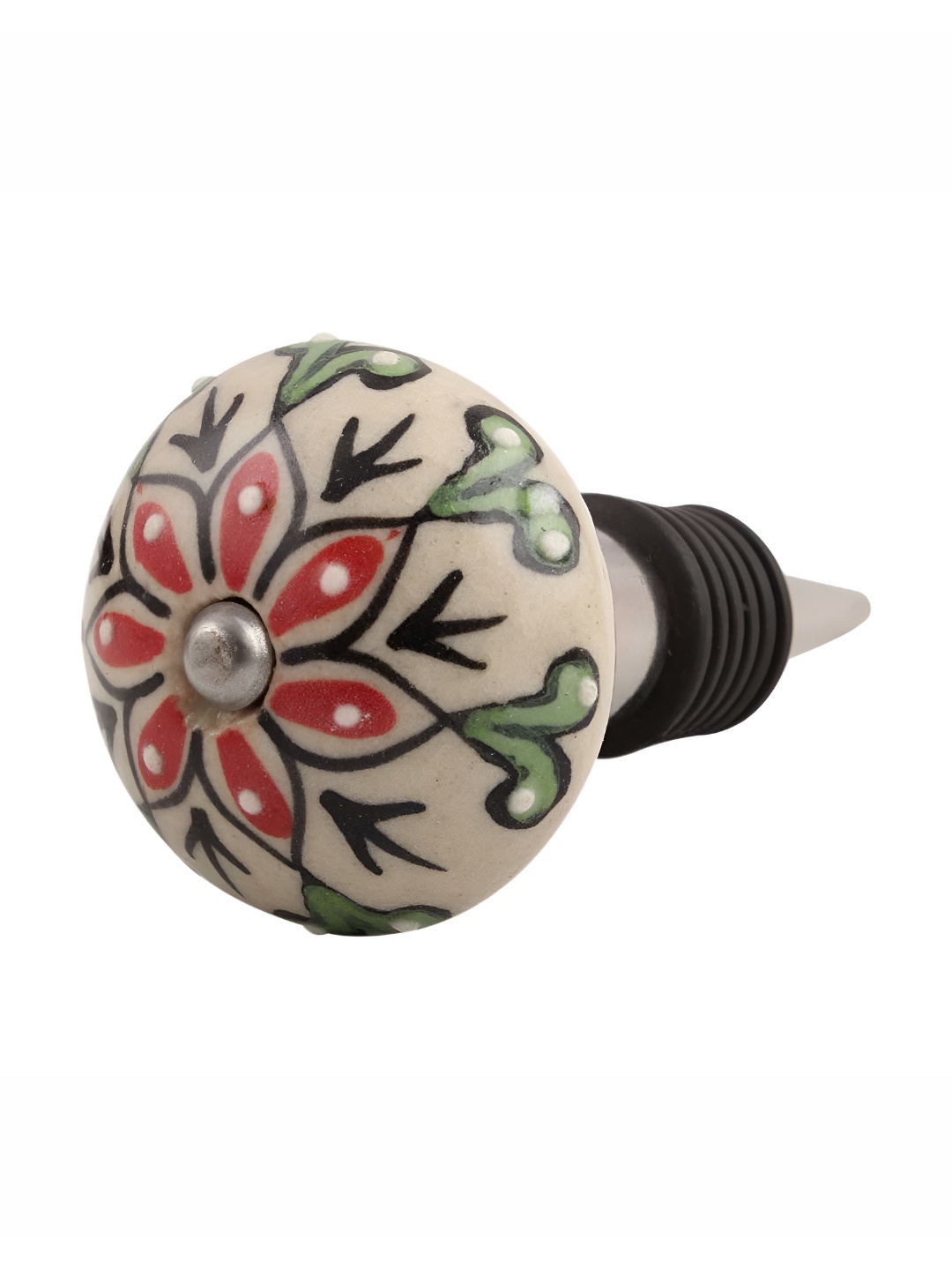 

Indianshelf Beige and Green Leaf Flower Printed Ceramic Wine Bottle Stopper