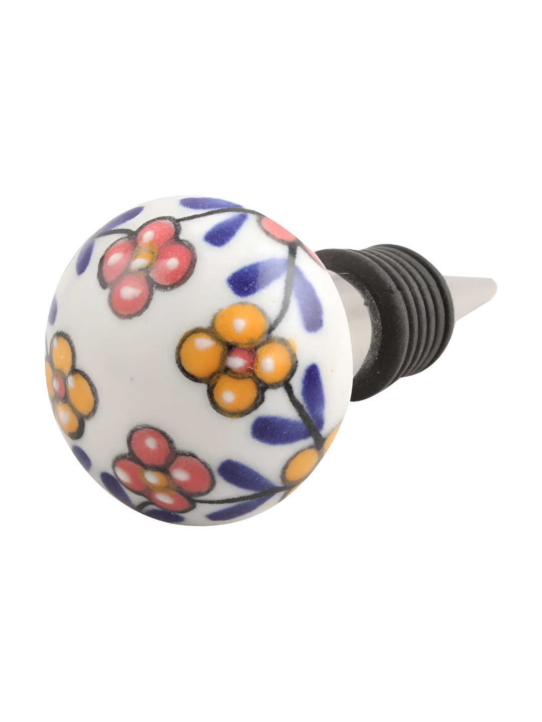 

Indianshelf White & Yellow Floral Printed Ceramic Wine Bottles Stopper