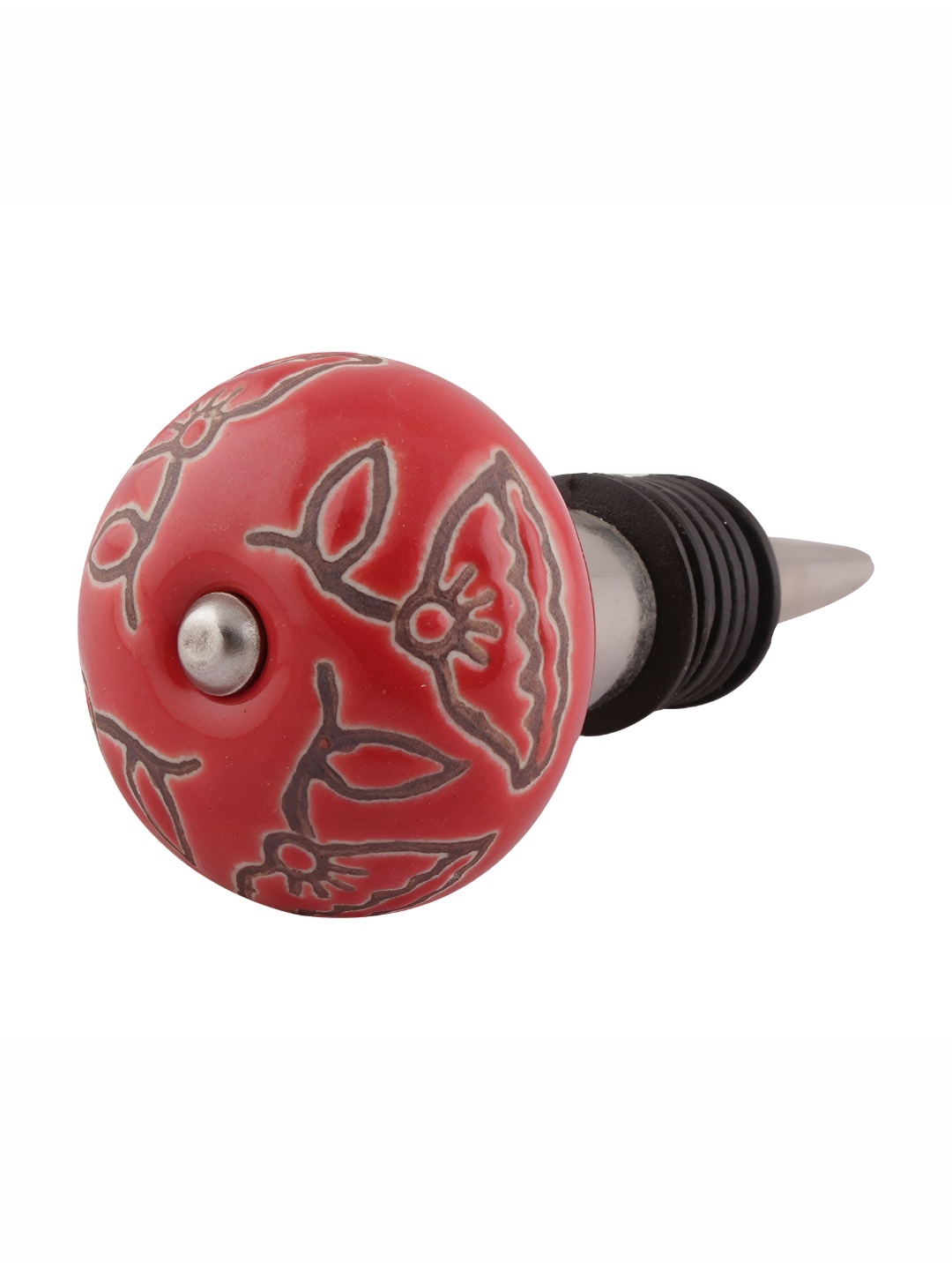 Indianshelf Red & Grey Printed Ceramic Wine Bottle Stopper