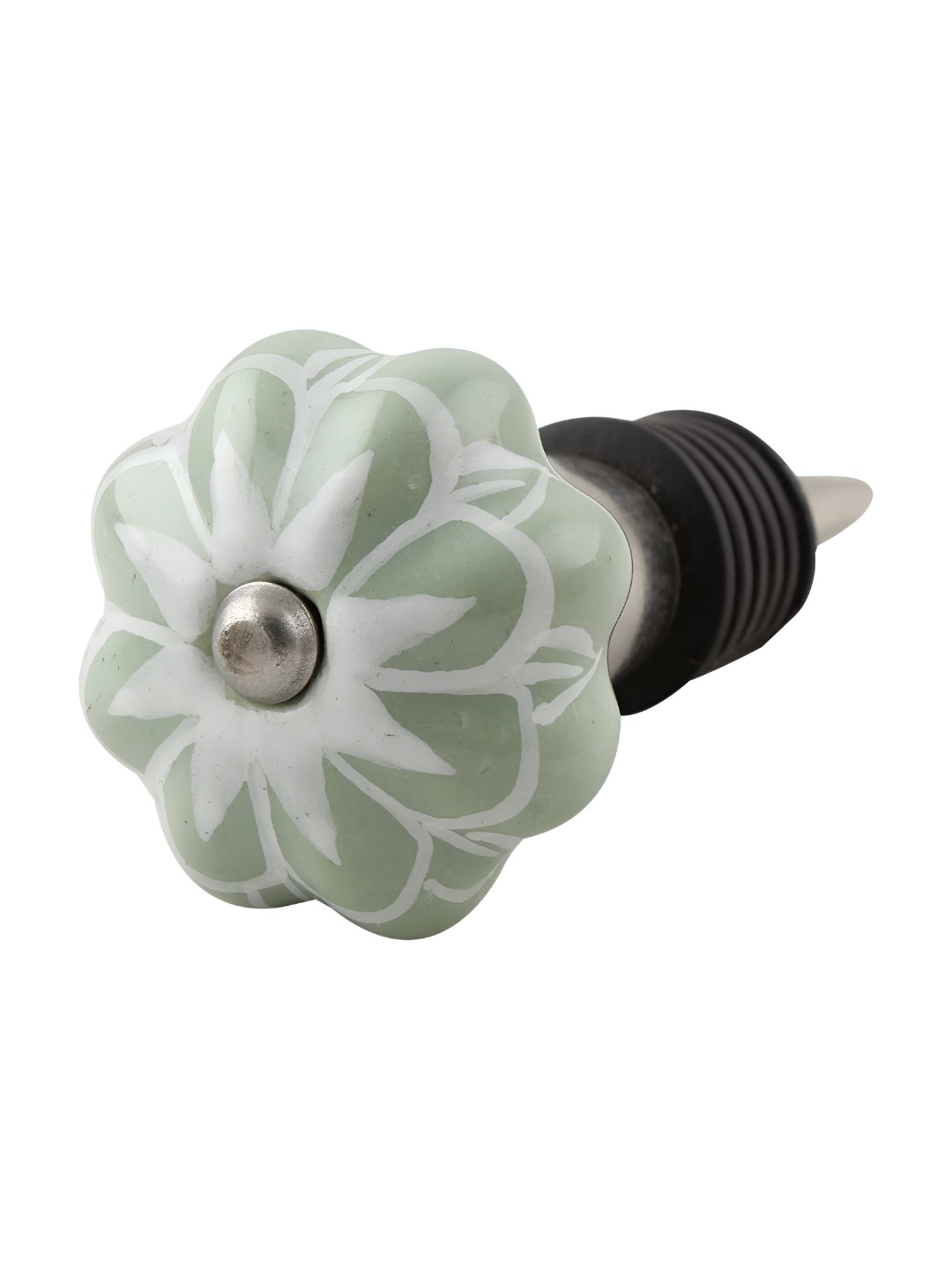 

Indianshelf Green & White Printed Ceramic Wine Bottle Stopper