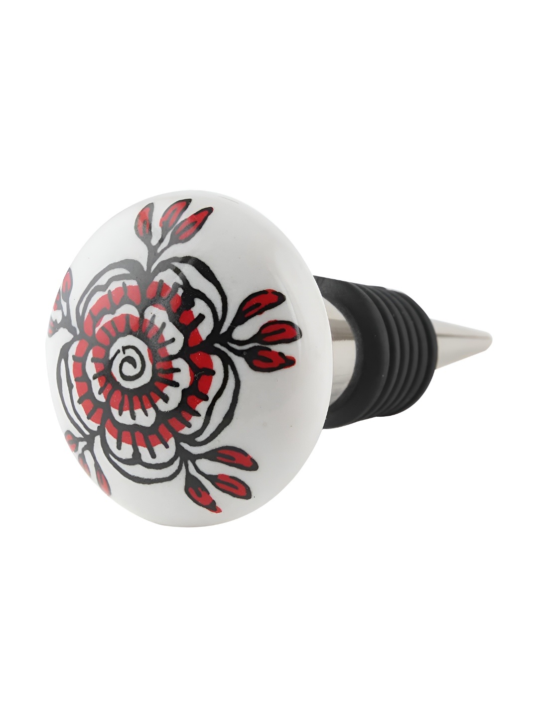 

Indianshelf White and Red Rose Printed Ceramic Wine Bottle Stopper