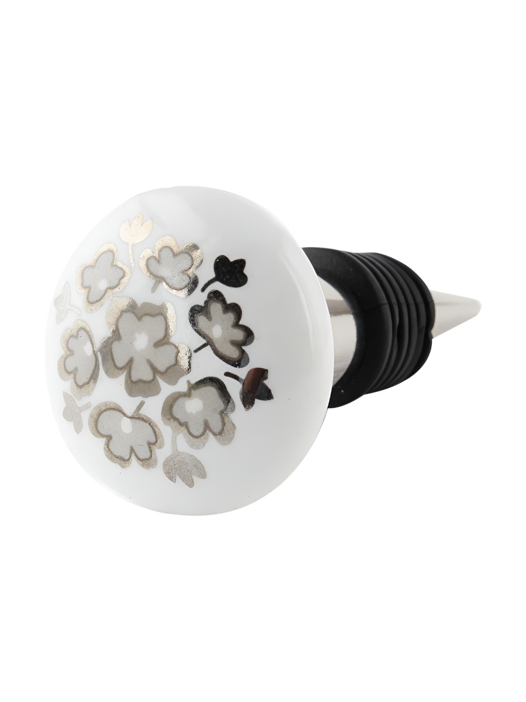 

Indianshelf White and Grey Flower Flat Printed Ceramic Wine Bottle Stopper