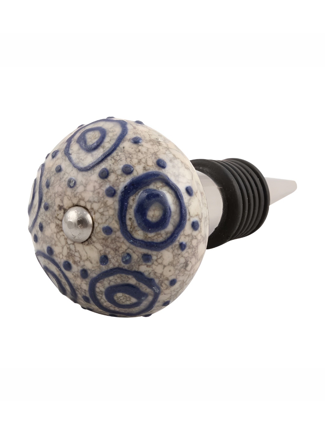 

Indianshelf Beige & Blue Crackle Printed Ceramic Wine Bottle Stopper