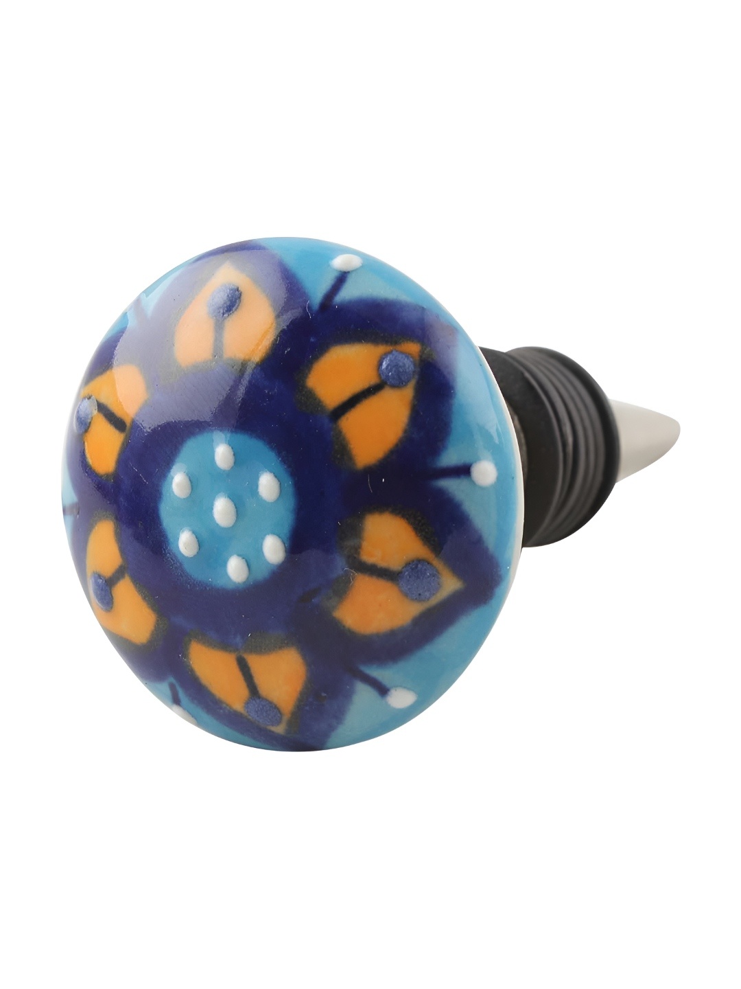 

Indianshelf Blue & Orange Flower Printed Ceramic Wine Bottle Stopper