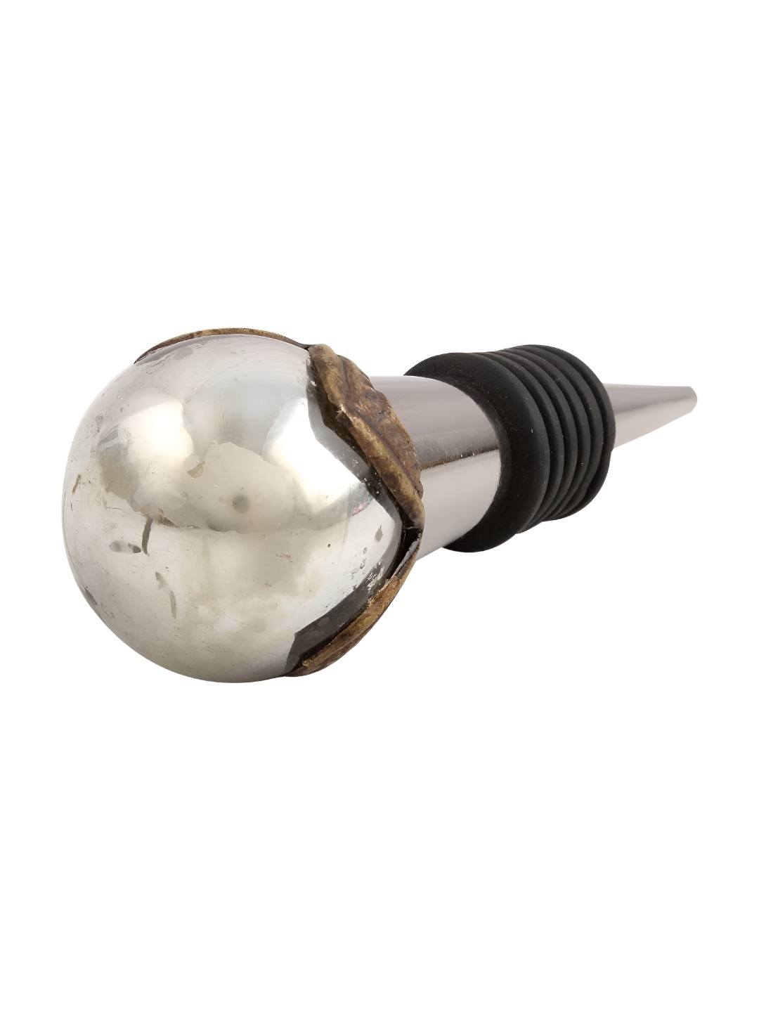 

Indianshelf Silver-Toned and Black Mercury Glass Wine Bottle Stopper