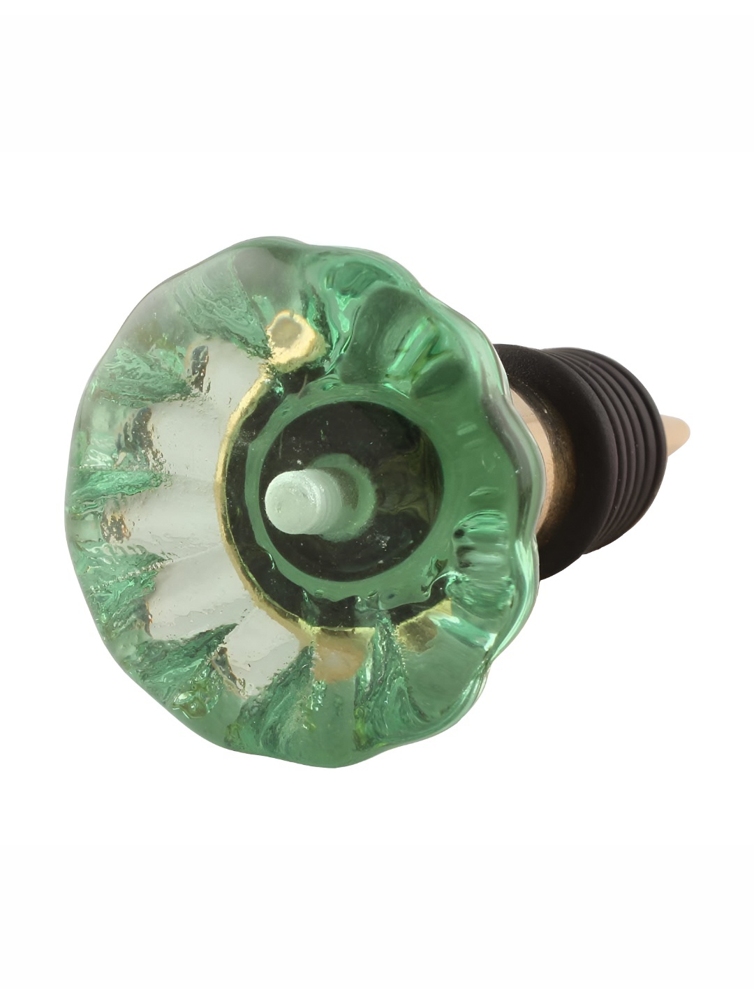 

Indianshelf Glass & Gold-Toned Textured Glass Fine Cut Wine Bottle Stopper, Green