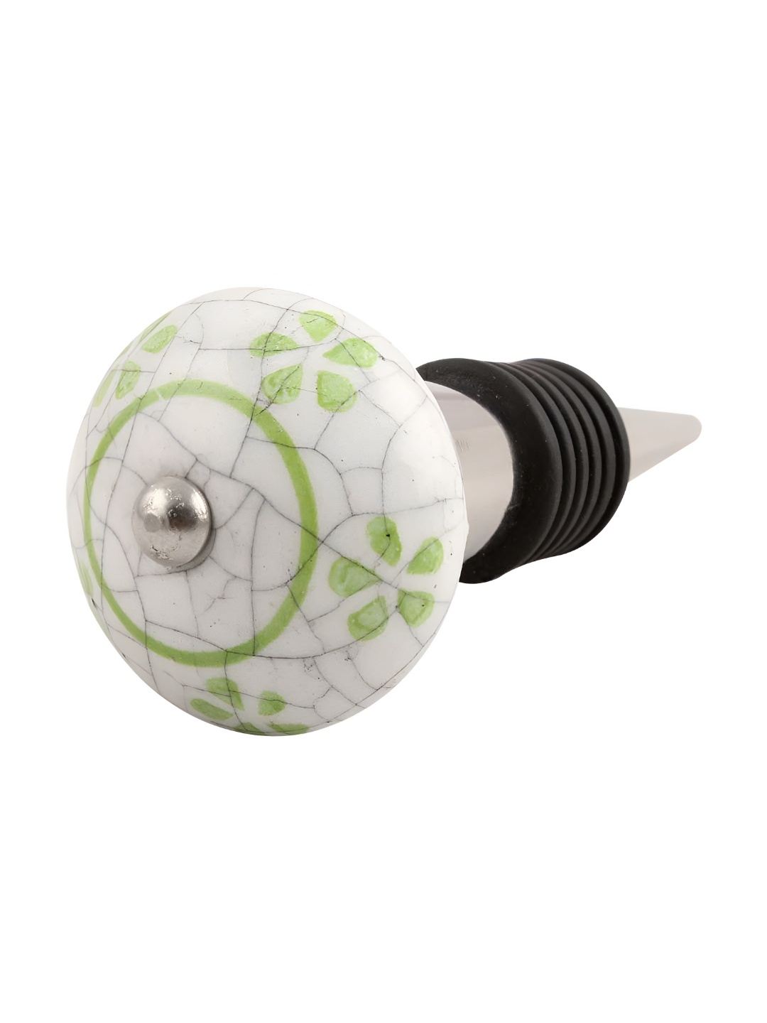 

Indianshelf White & Green Floral Printed Ceramic Leak-Proof Wine Bottle Stopper