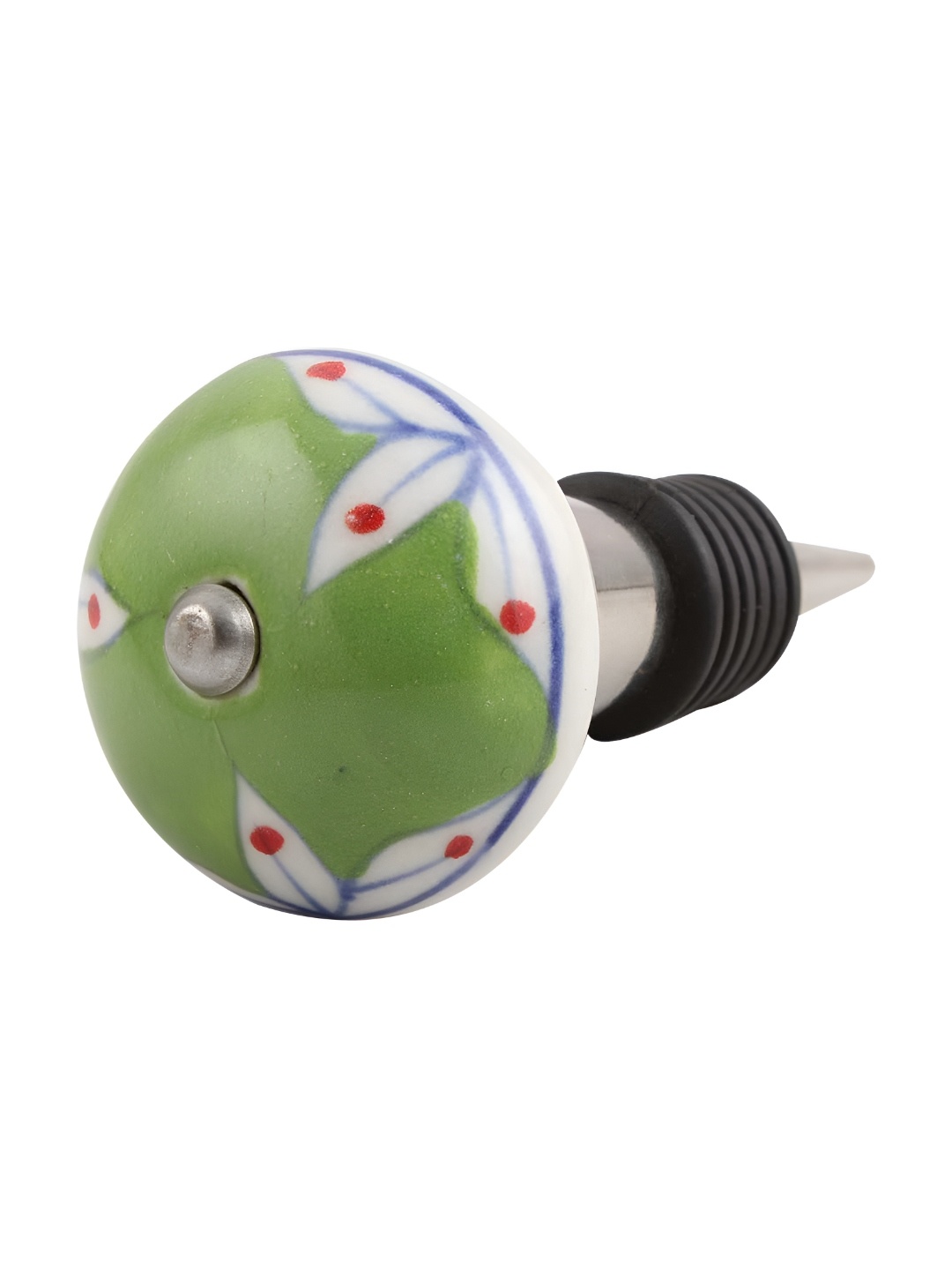 

Indianshelf Leaf Green & White Printed Ceramic Wine Bottle Stopper