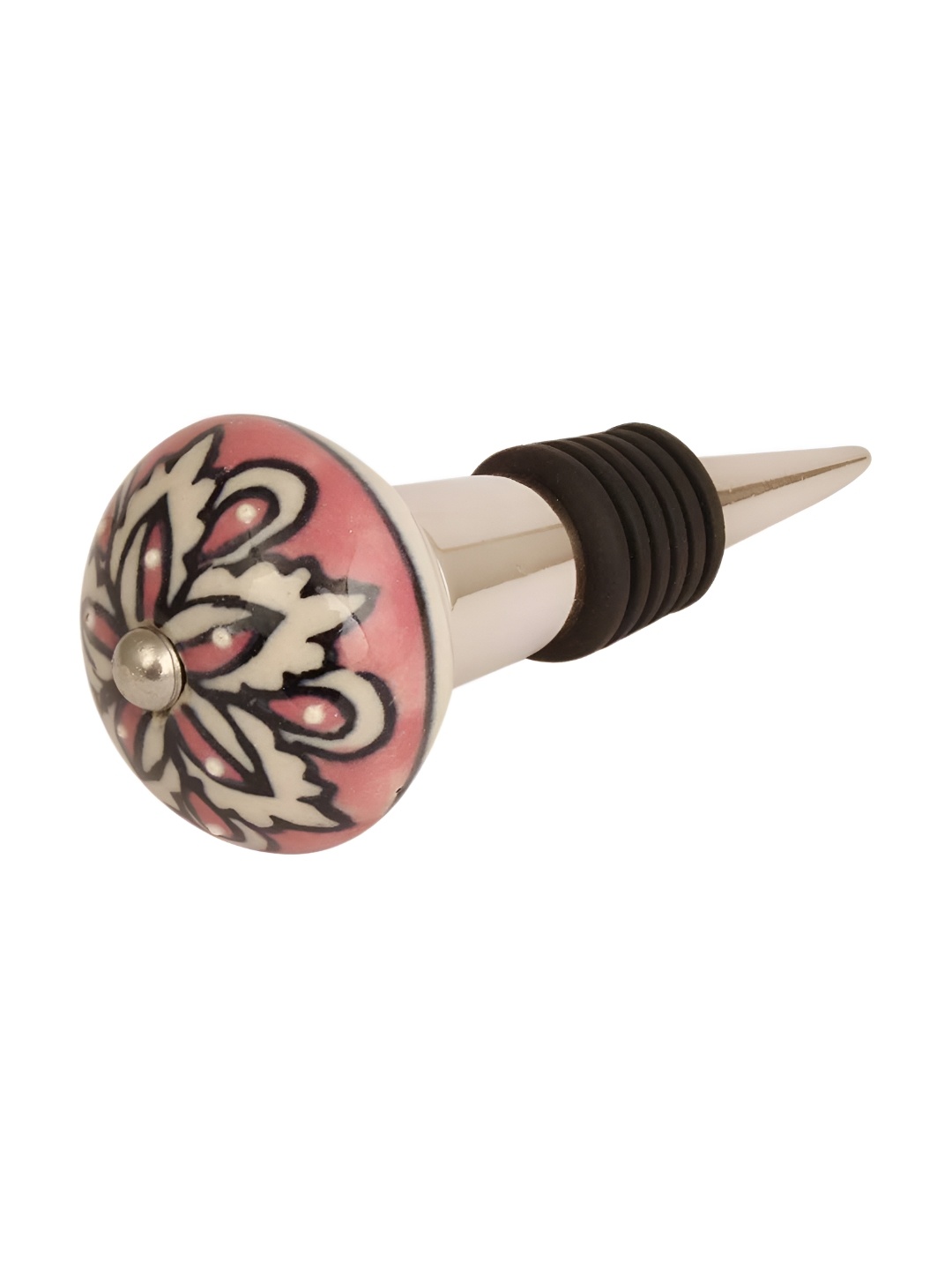 

Indianshelf Pink and Silver-Toned Flower Printed Ceramic Wine Bottle Stopper
