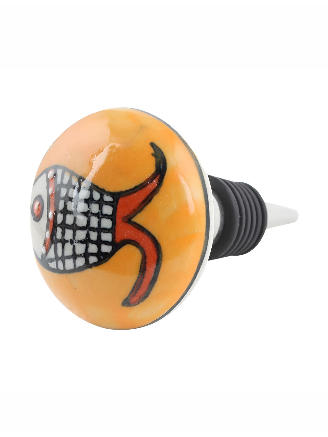 

Indianshelf Orange & White Fish Flat Printed Ceramic Wine Bottle Stopper