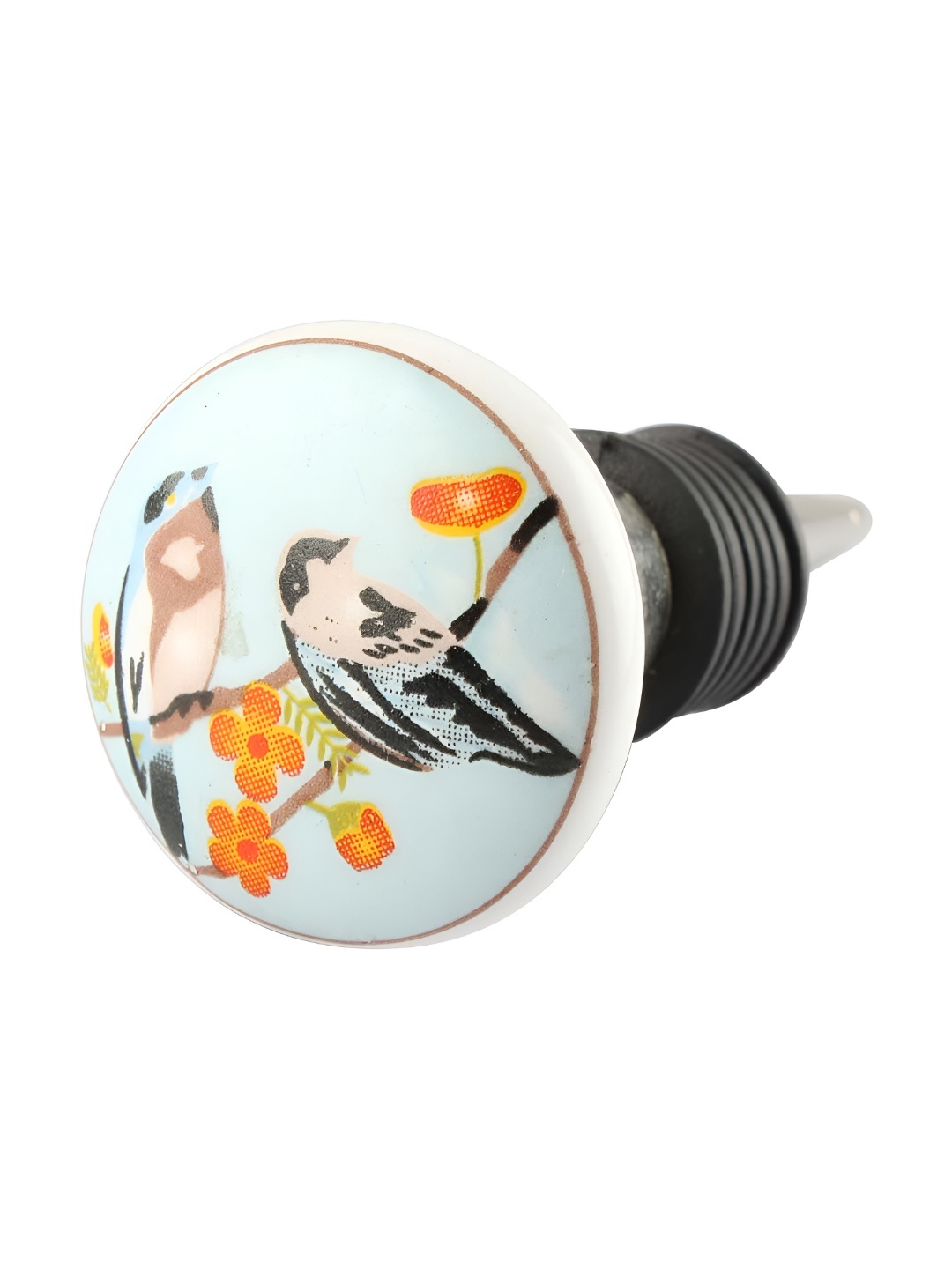 

Indianshelf Blue and Orange Bird Printed Ceramic Wine Bottle Stopper