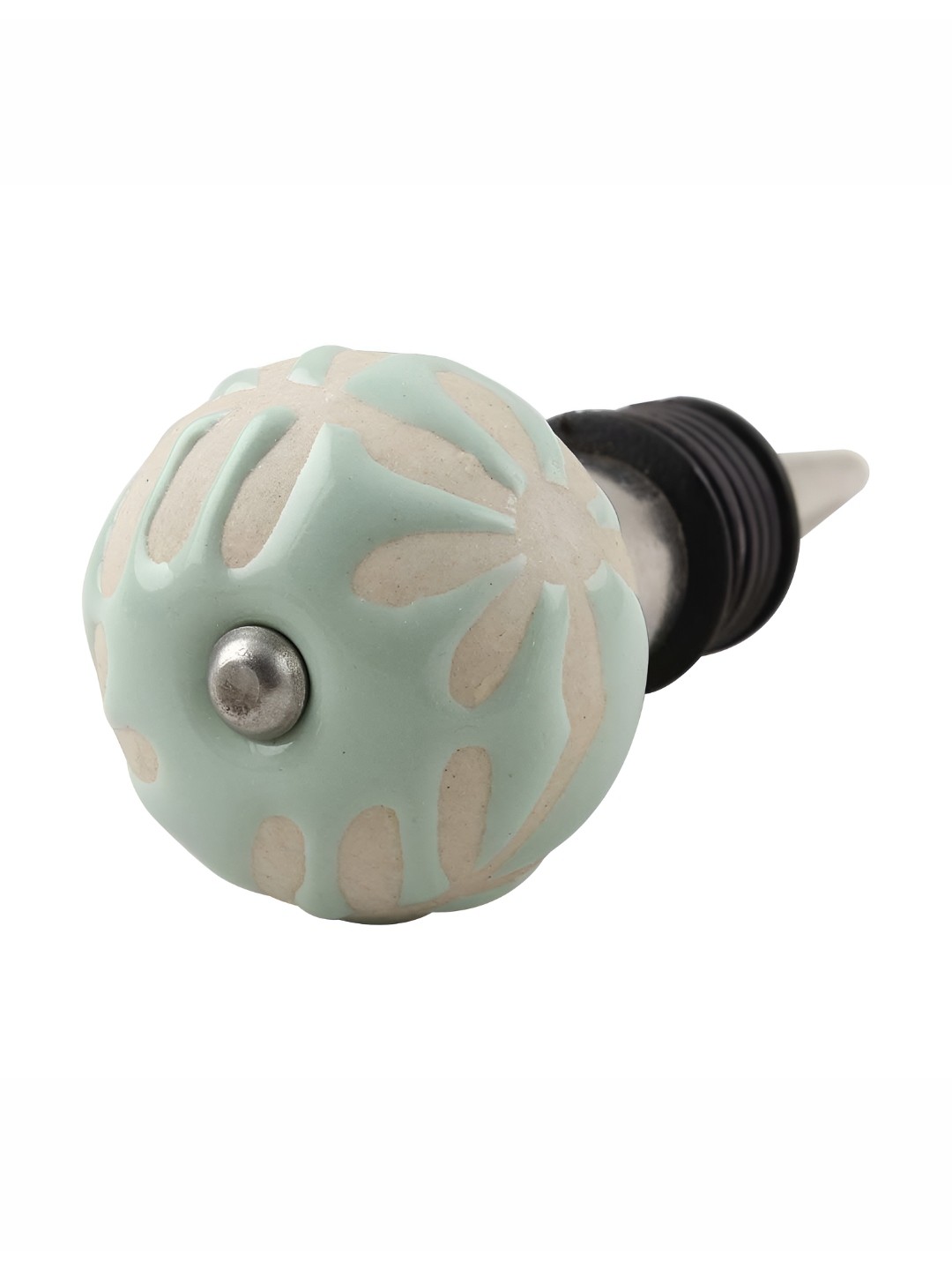 

Indianshelf Green & Silver Toned Printed Ceramic Wine Bottle Stopper