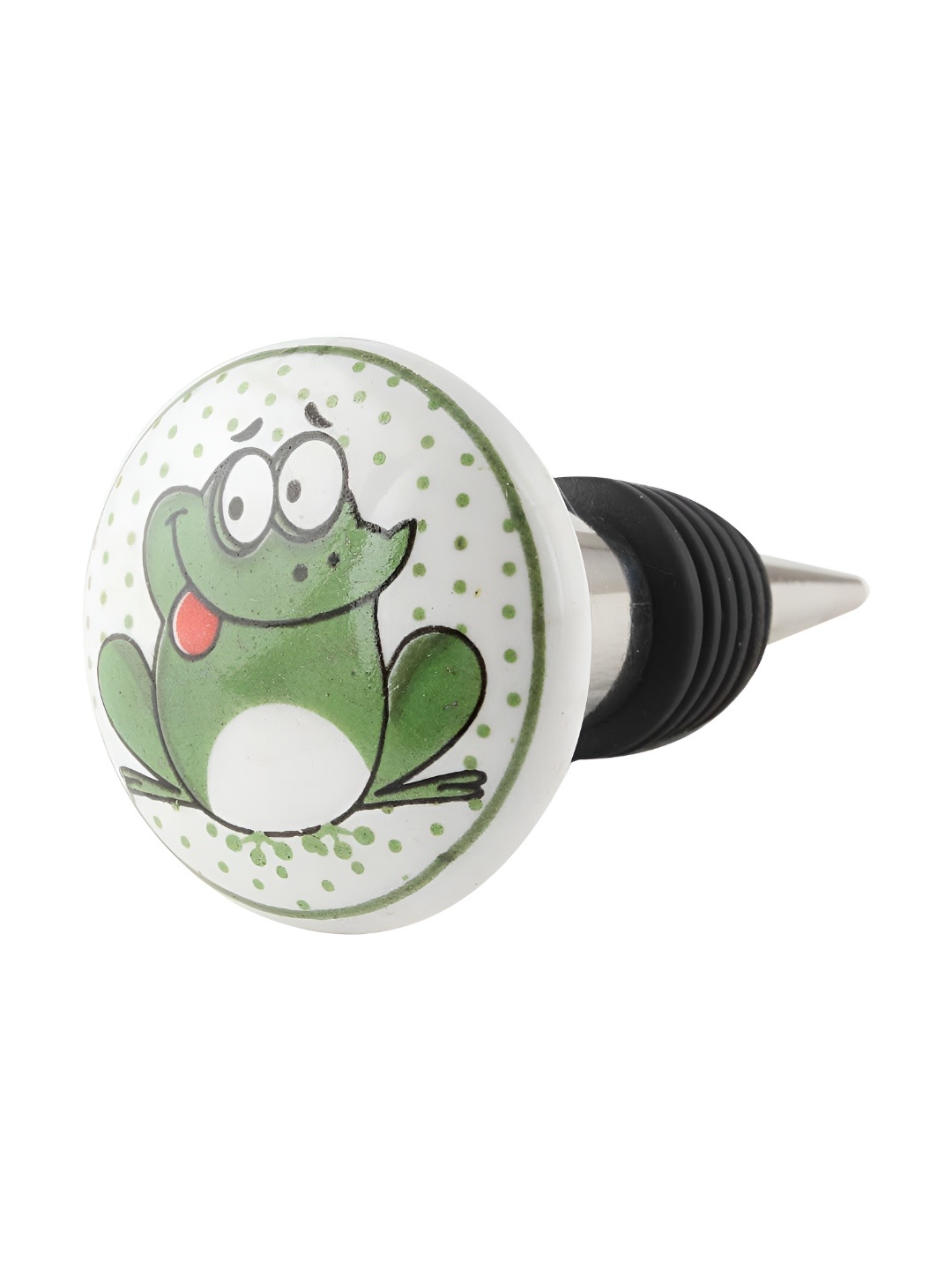 

Indianshelf White & Green Frog Printed Ceramic Wine Bottle Stopper