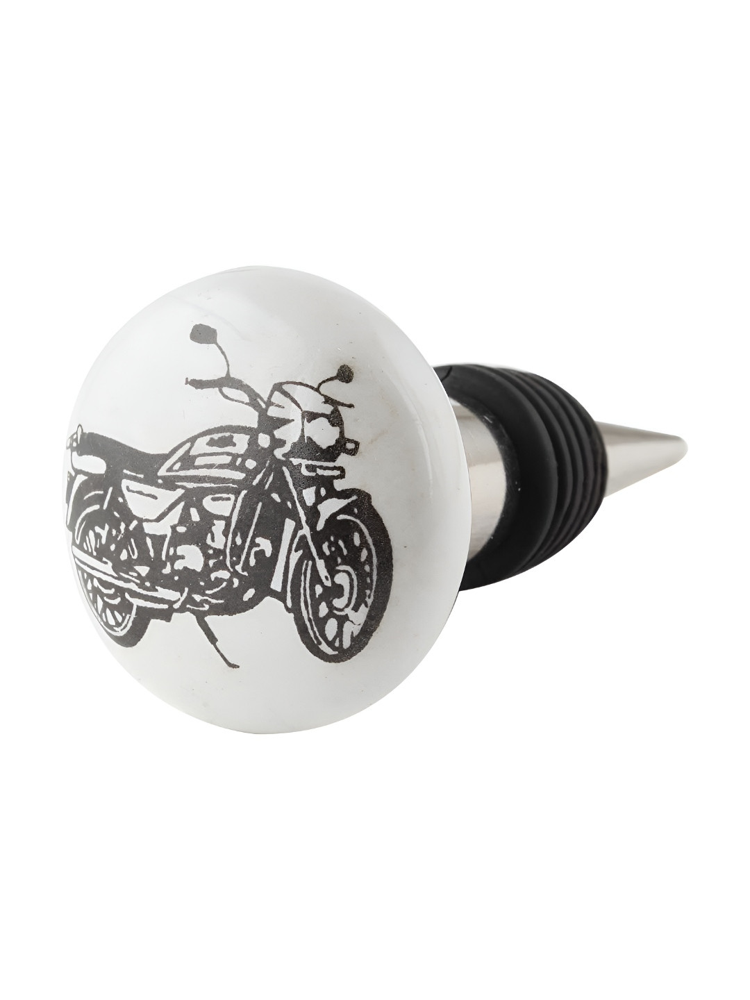 

Indianshelf Black & White Bike Flat Printed Ceramic Leak-Proof Wine Bottle Stopper
