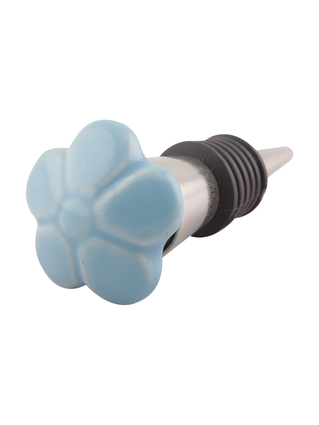 

Indianshelf Turquoise Blue & Black Flower Textured Ceramic Wine Bottle Stopper
