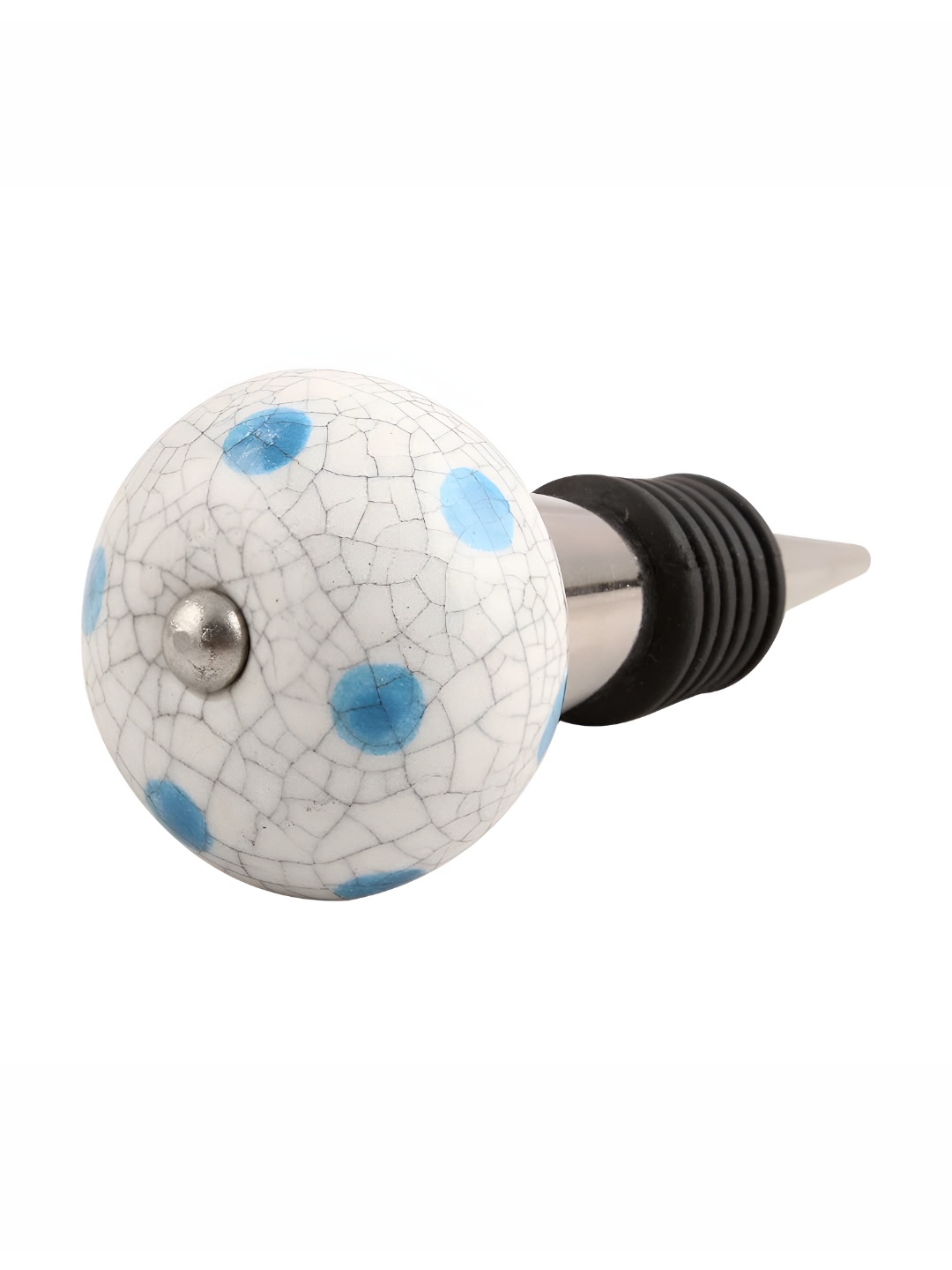 

Indianshelf White & Blue Dot Printed Ceramic Wine Bottle Stopper