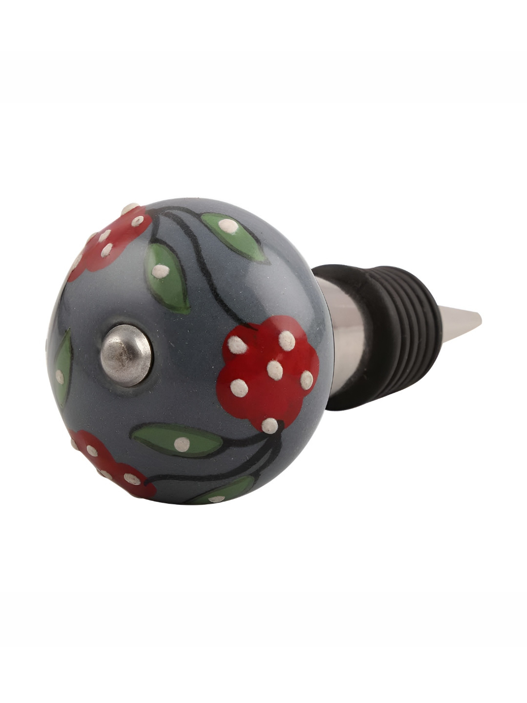 

Indianshelf Grey & Red Leaf Flower Printed Ceramic Wine Bottle Stopper