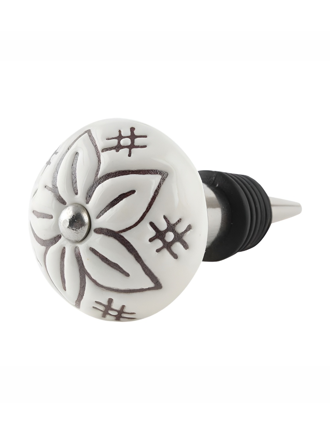 

Indianshelf Cream-Coloured & Grey Printed Ceramic Wine Bottle Stopper