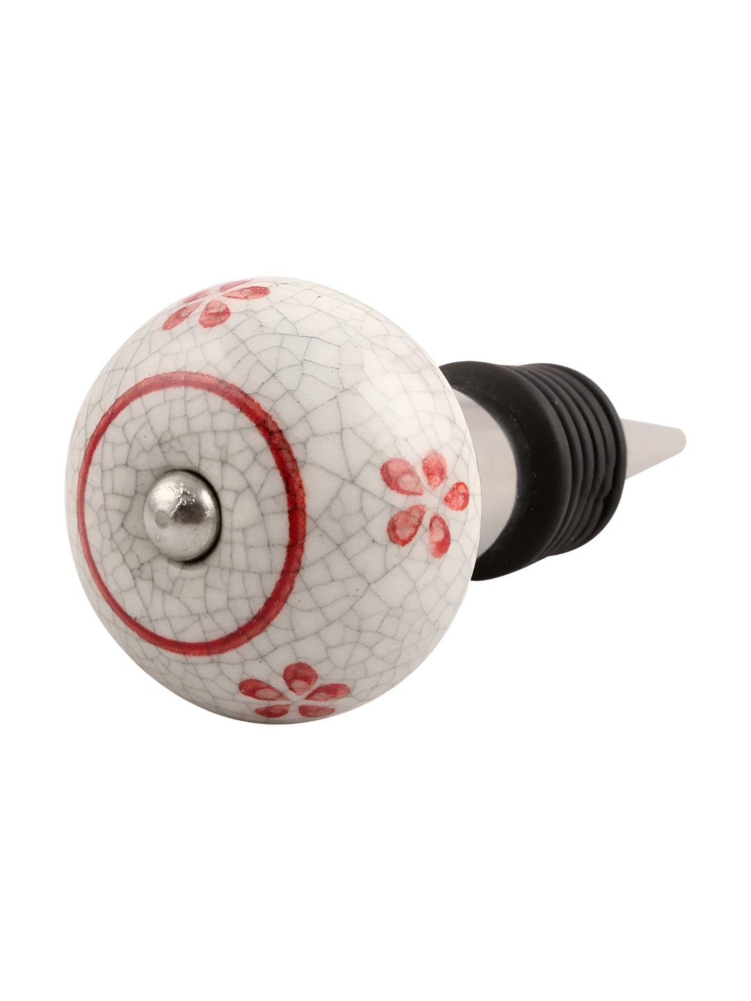 

Indianshelf White & Red Floral Printed Ceramic Wine Bottle Stopper