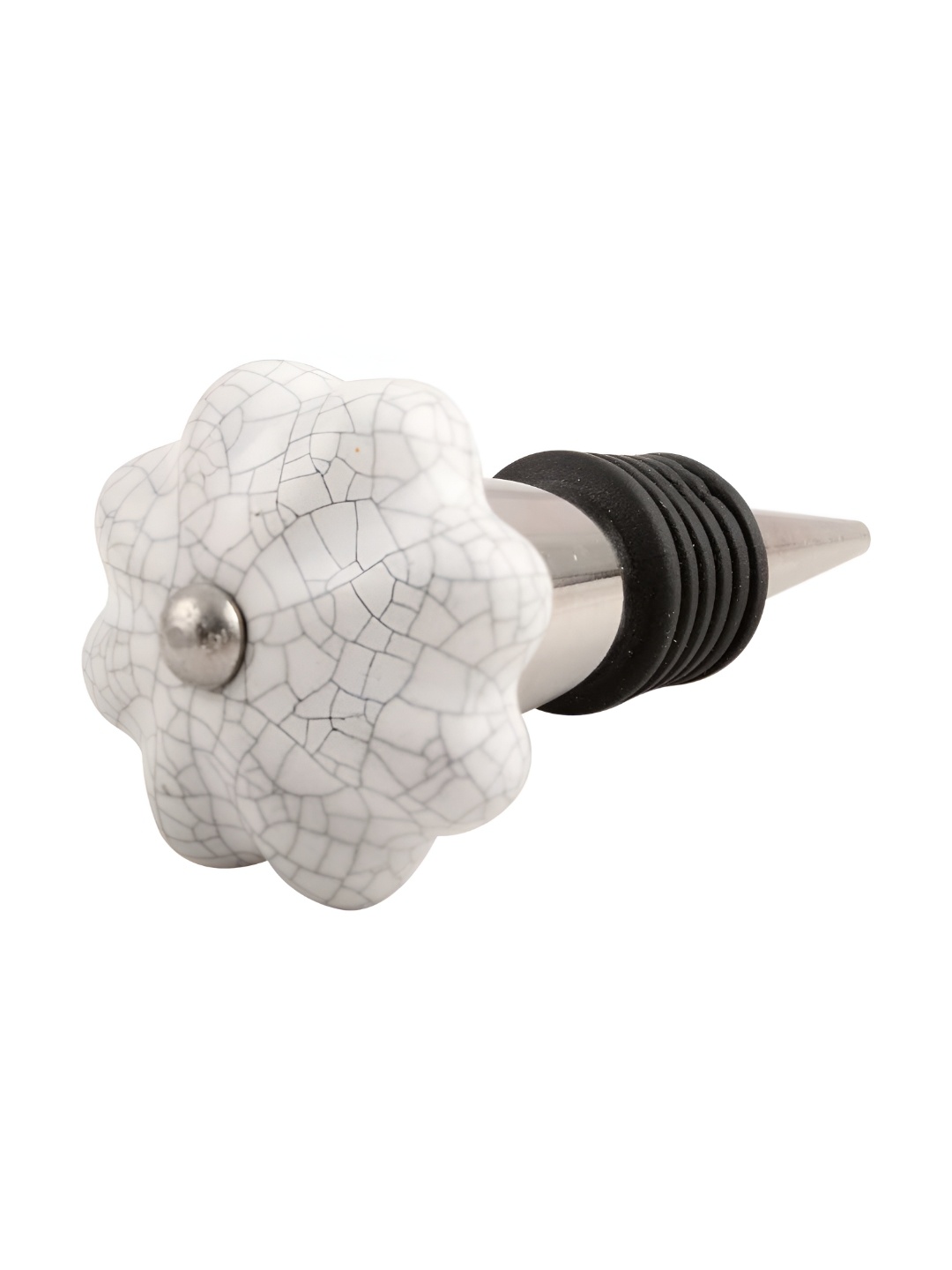 

Indianshelf White & Silver Toned Printed Ceramic Wine Bottle Stopper